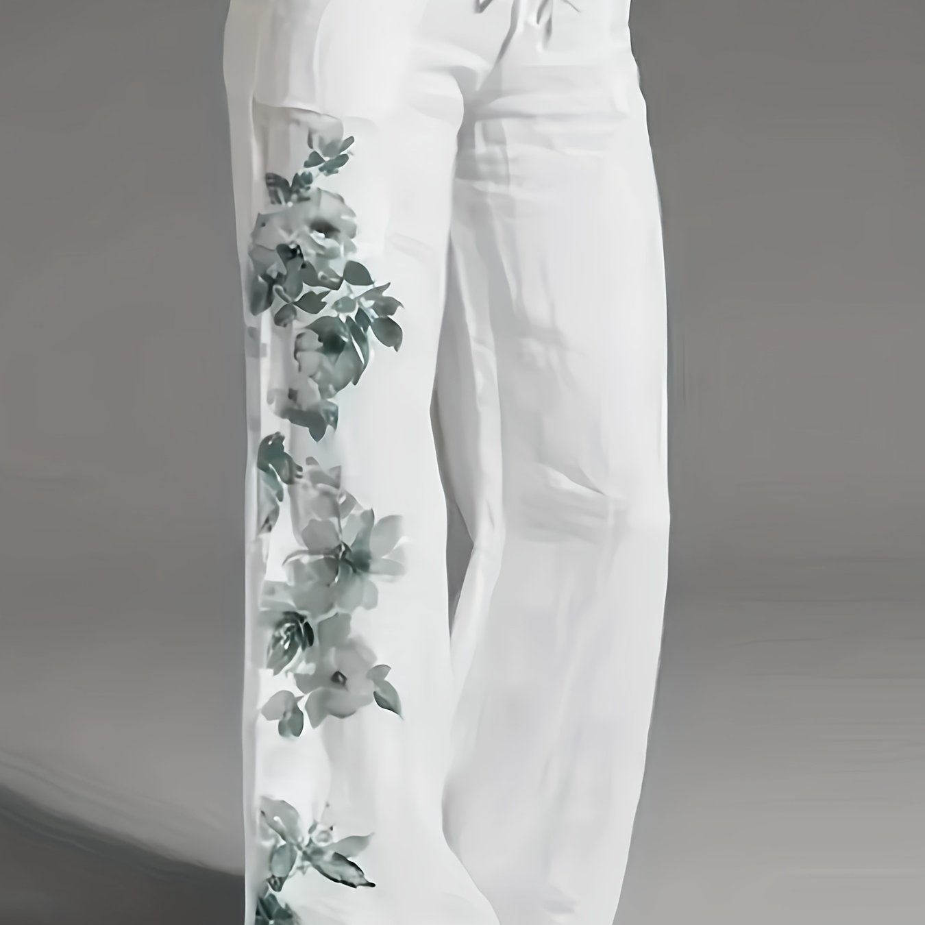 White Watercolor Rose Print Wide - Leg Casual Pants for Women, Spring/Summer Lightweight Loose - Fit Trousers, Versatile Commuter and Vacation Pants - veyora