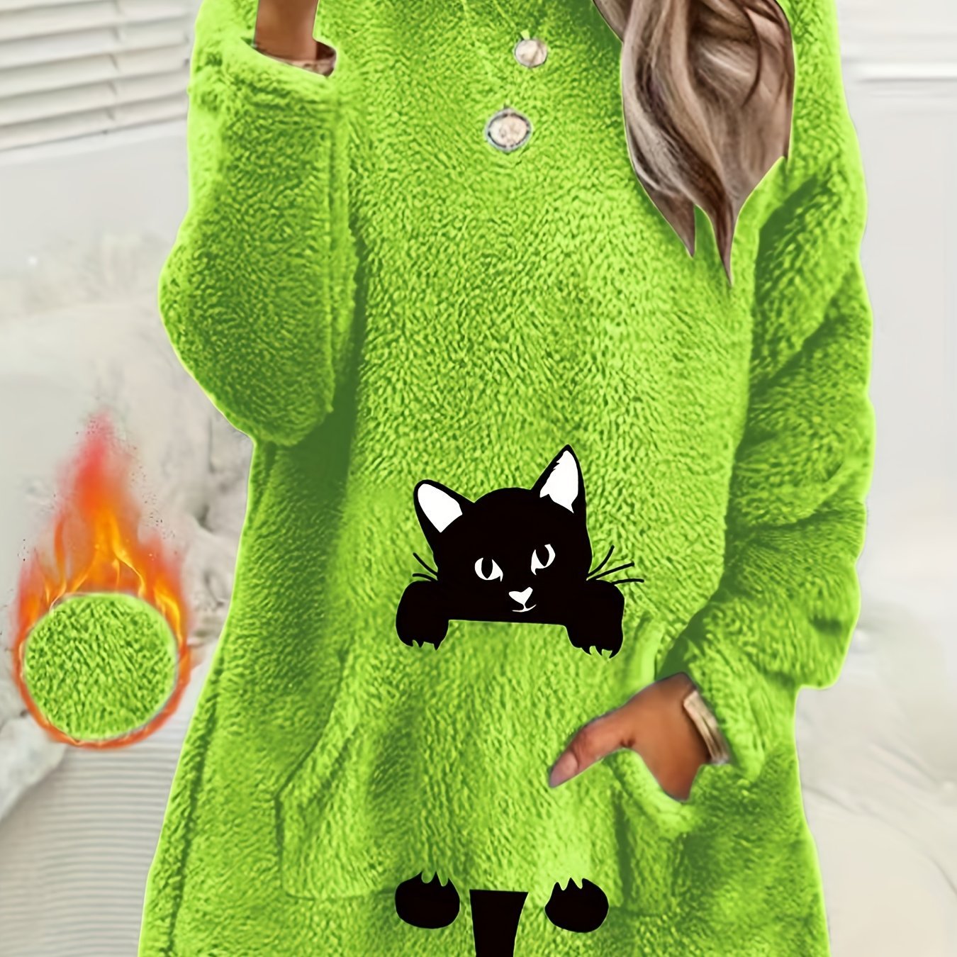 Women's Geometric Print Fleece Pullover Sweatshirt - Soft Long Sleeve Round Neck with Pockets, Machine Washable Casual Winter Wear, Elegant Regular Fit for All Seasons, Cute Sweatshirts, Allseason Apparel, Comfortable Pockets - veyora