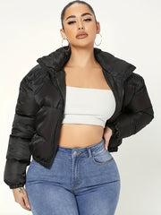 A Fitted Solid Color Zip - Up Jacket with Directional Design, Y2K Long - Sleeve Cropped Jacket for Women - veyora