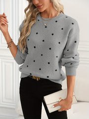 Polka Dot Pattern Knit Sweater, Casual Long Sleeve Crew Neck Sweater, Women's Clothing