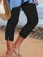 3657 Solid Color Hot Women's Elastic Waistband, Medium Stretch Fabric, All - Season Casual Pants - veyora