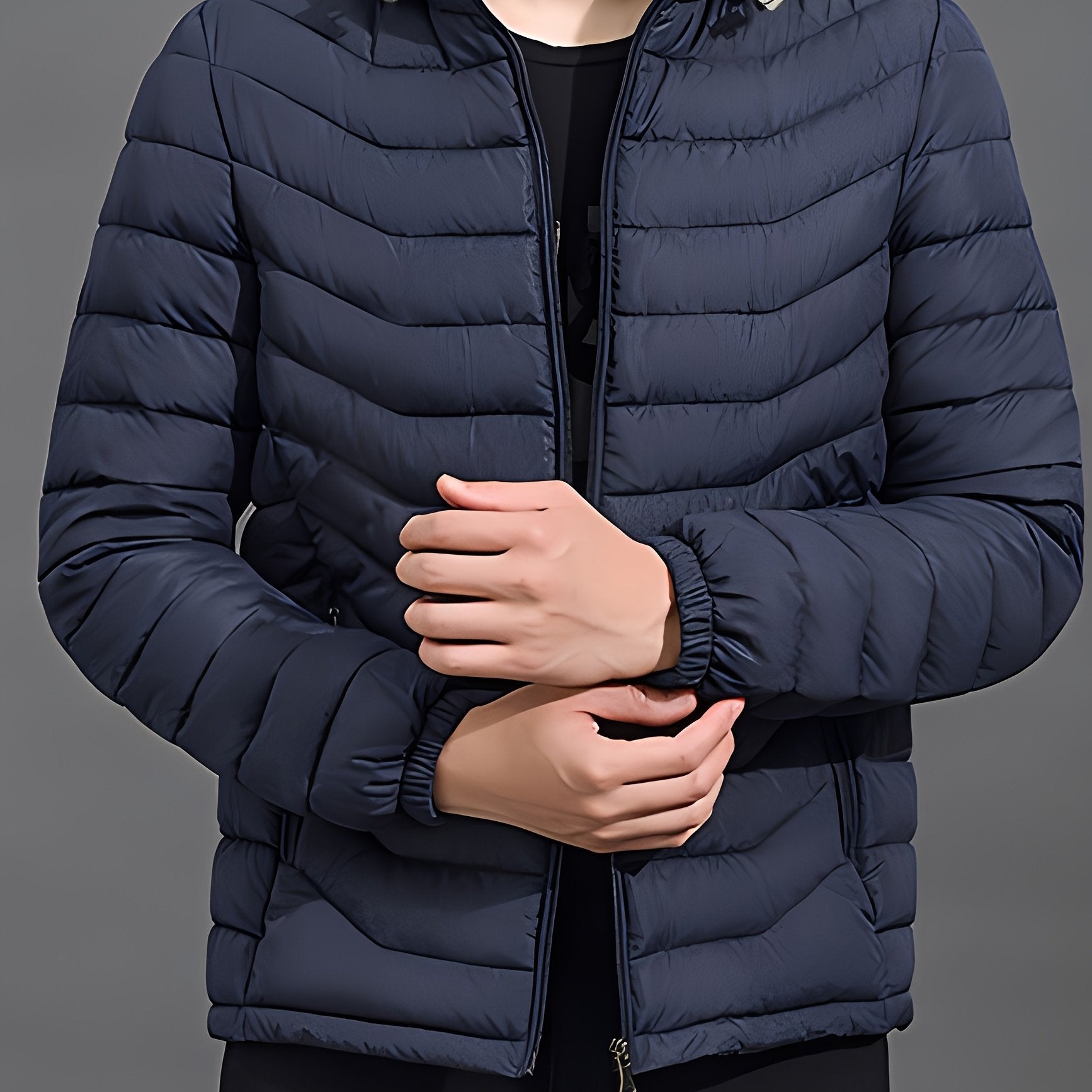 Men's Hooded Winter Coat Warm Jacket Coat with Removable Hood, Men Casual Padded Coat Windbreaker Zipper Pocket for Men Winter - veyora