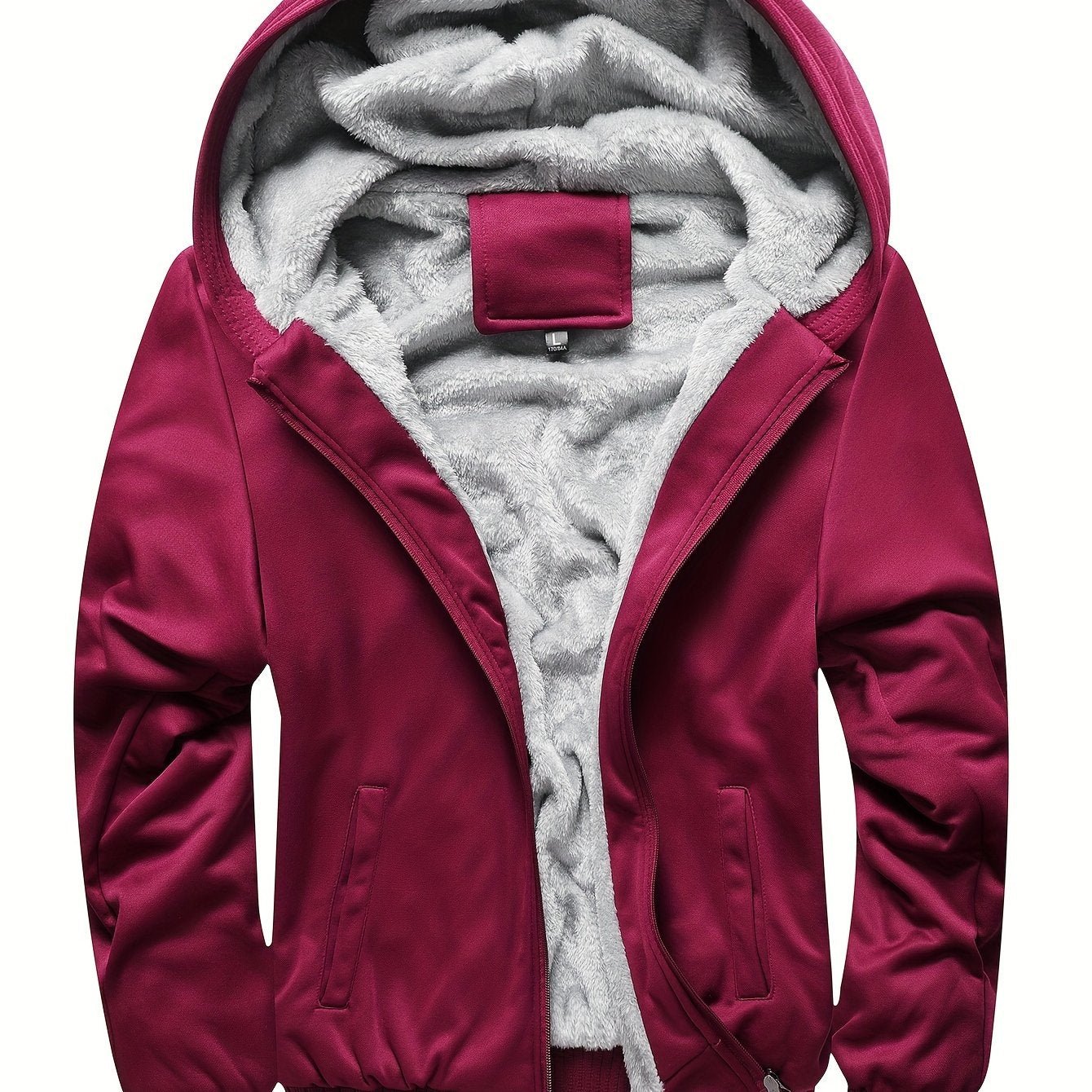 Thickened Fleece Solid Color Hooded Cardigan - Men's Winter Sweatshirt Jacket - veyora