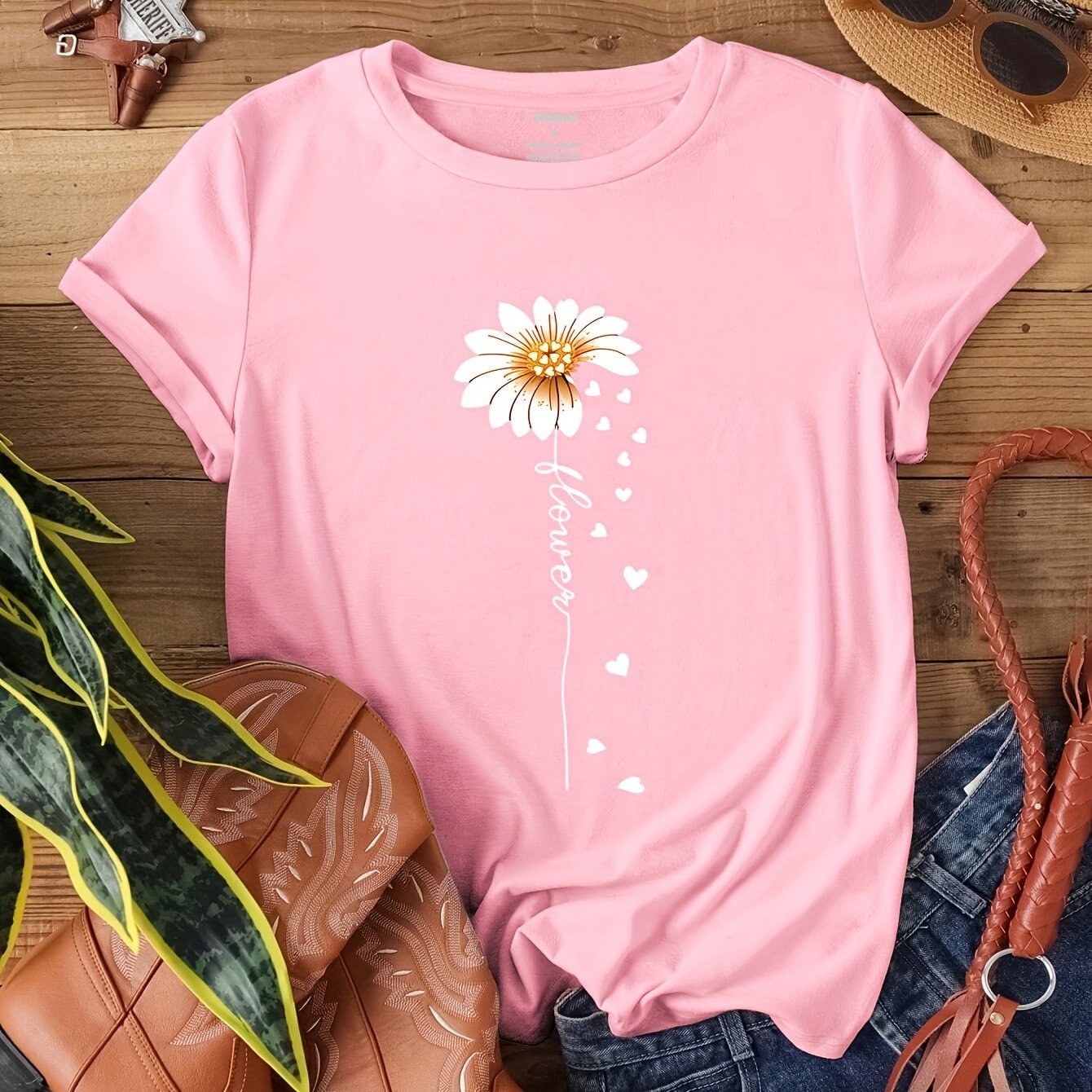 [2026 New Arrival Small Version Daisy Heart Print T-Shirt] - veyora