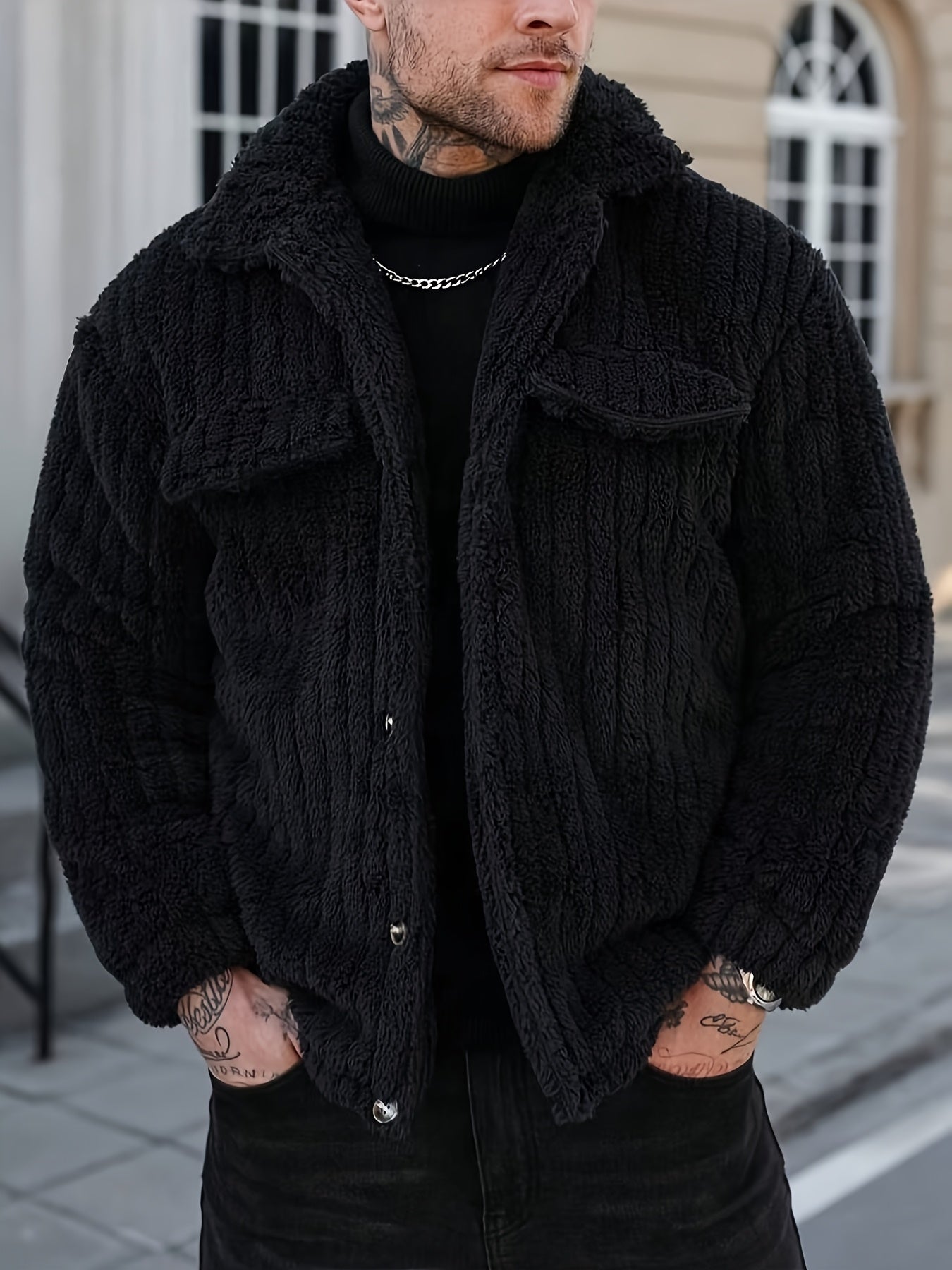 Men's Winter Front Placket Flannel Jacket, Suitable for Daily Wear and Casual Outings - veyora
