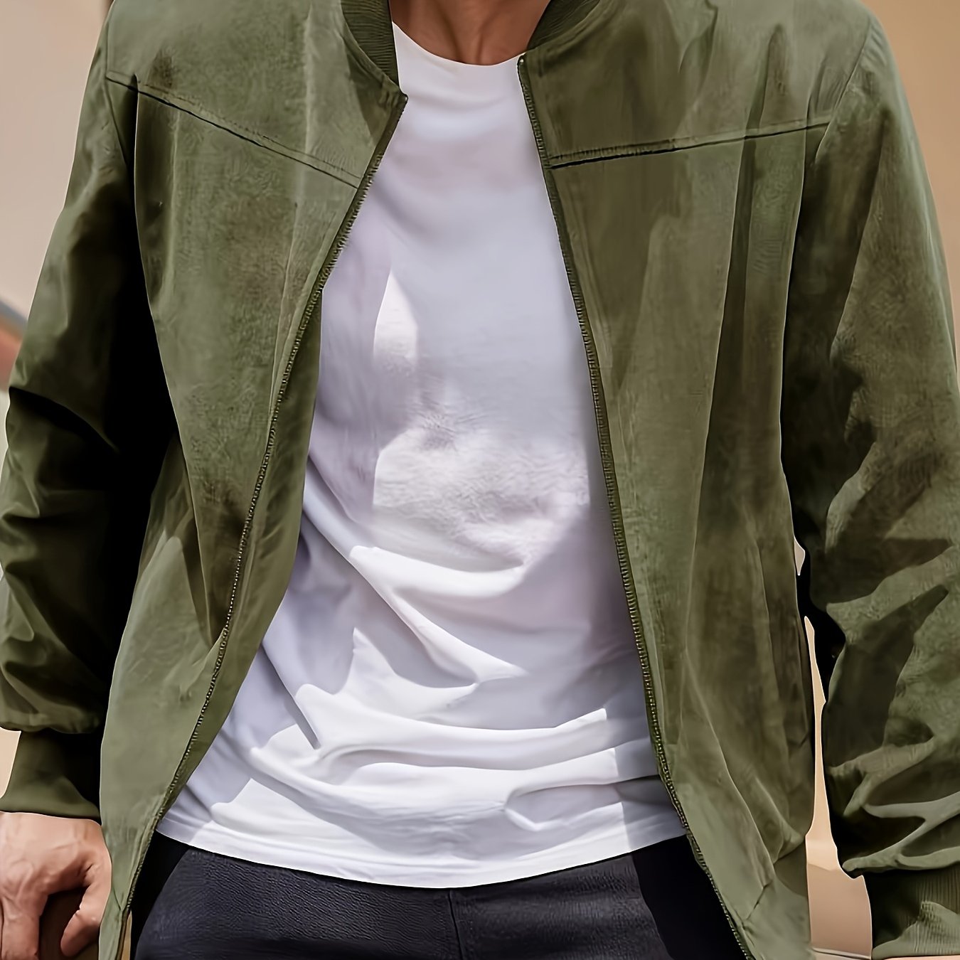 Men's Casual Retro - Inspired Lightweight Zip - Up Jacket - Solid Color, Machine Washable with Baseball Collar - veyora