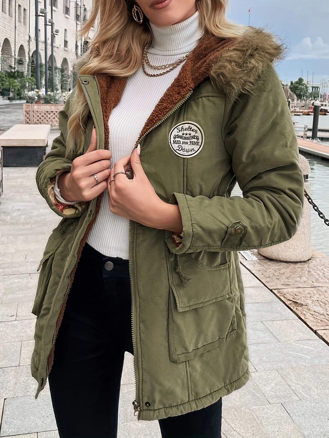 [Mid-Length Warm Parka Jacket] Women's Casual Long Parka Jacket - Warm, Mid-Length with Pockets, Polyester, Machine Washable