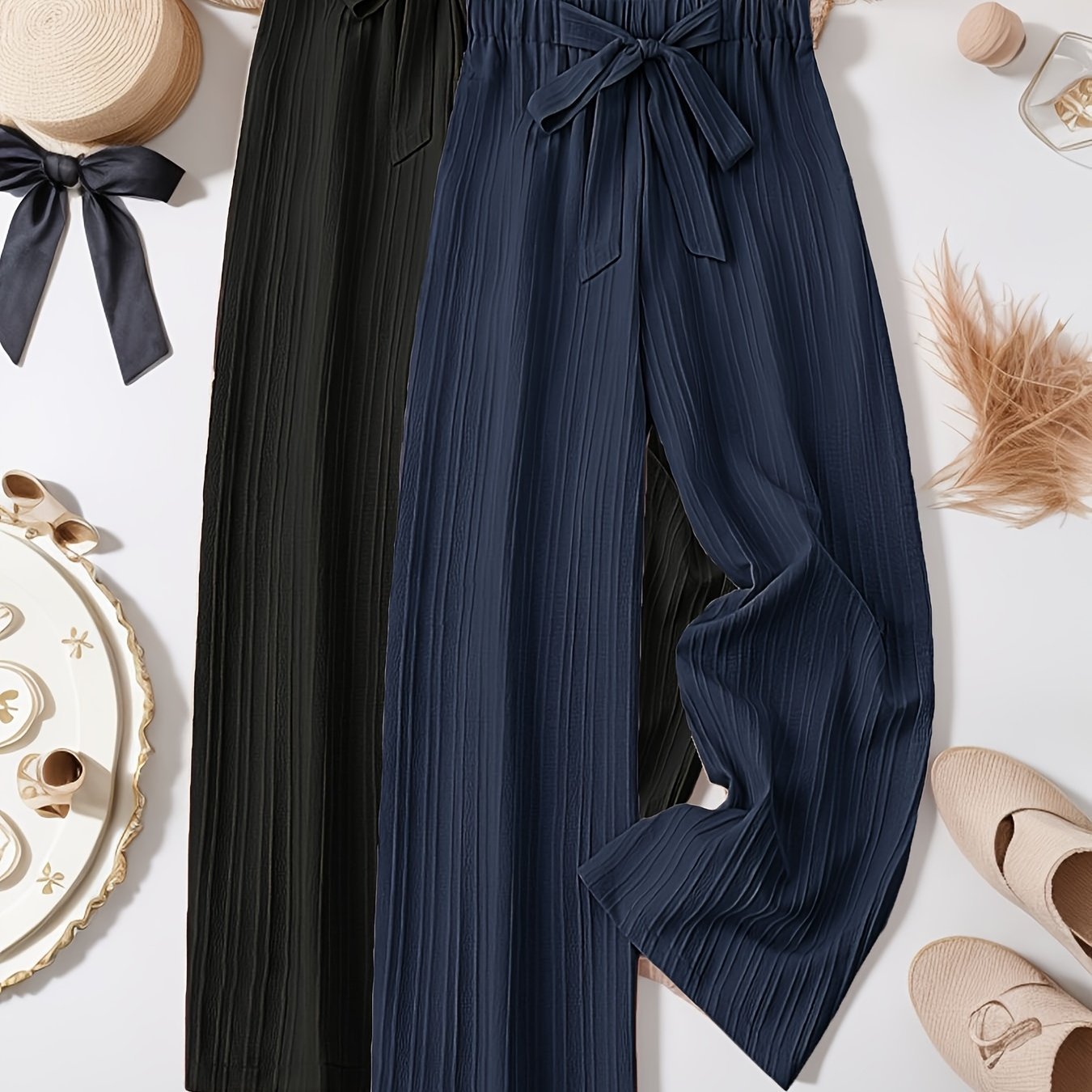 Two - Piece Women'S Clothing Loose Pleated Texture Trousers - veyora