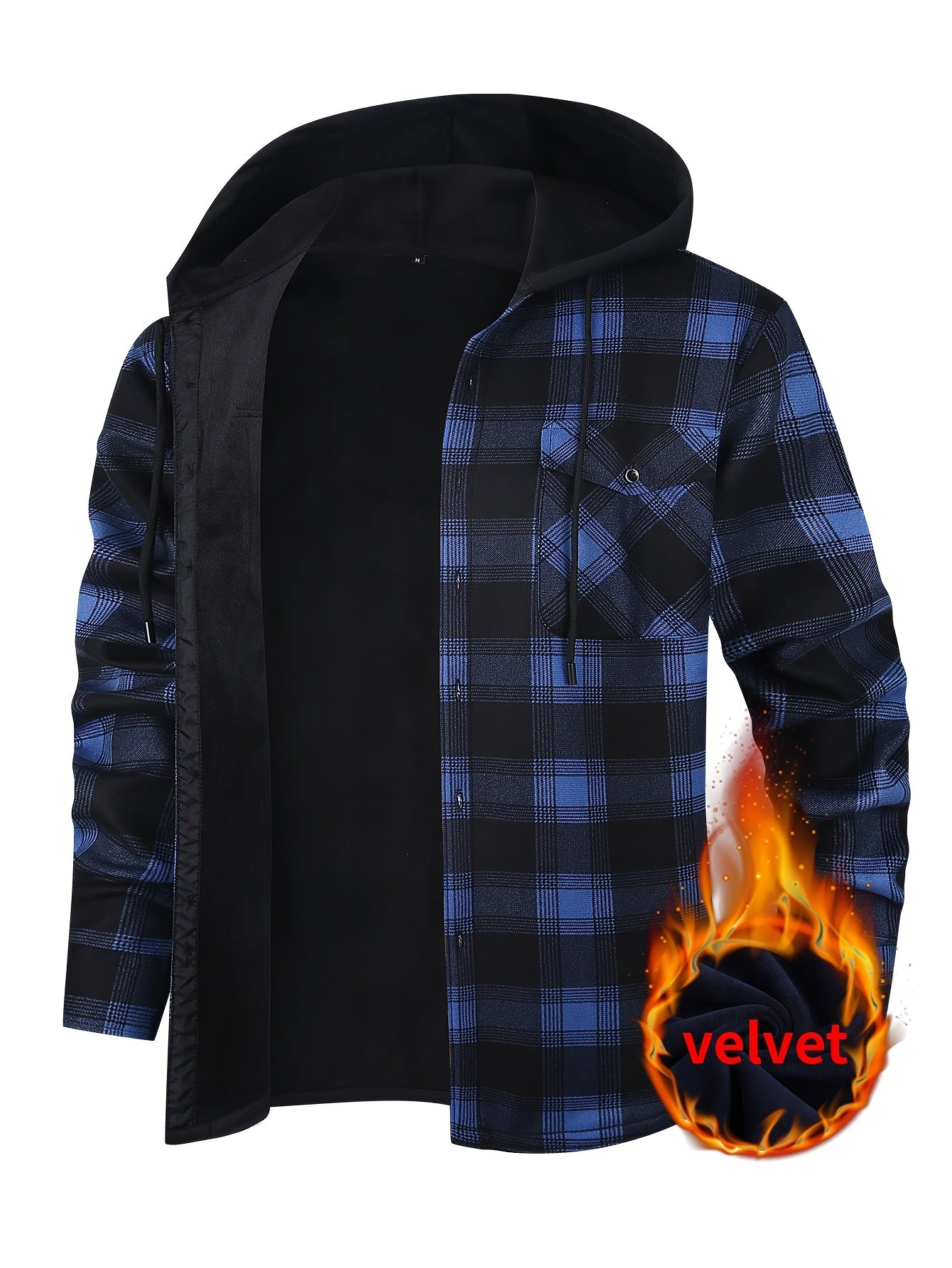 Men'S Durable Flannel Jacket - Insulated Hooded Coat with Front Pockets, Blue And Black Plaid Work Jacket for Logging, Winter Outdoor Work, Construction - Cold Weather Outerwear by ESEA, Winter Jackets - veyora