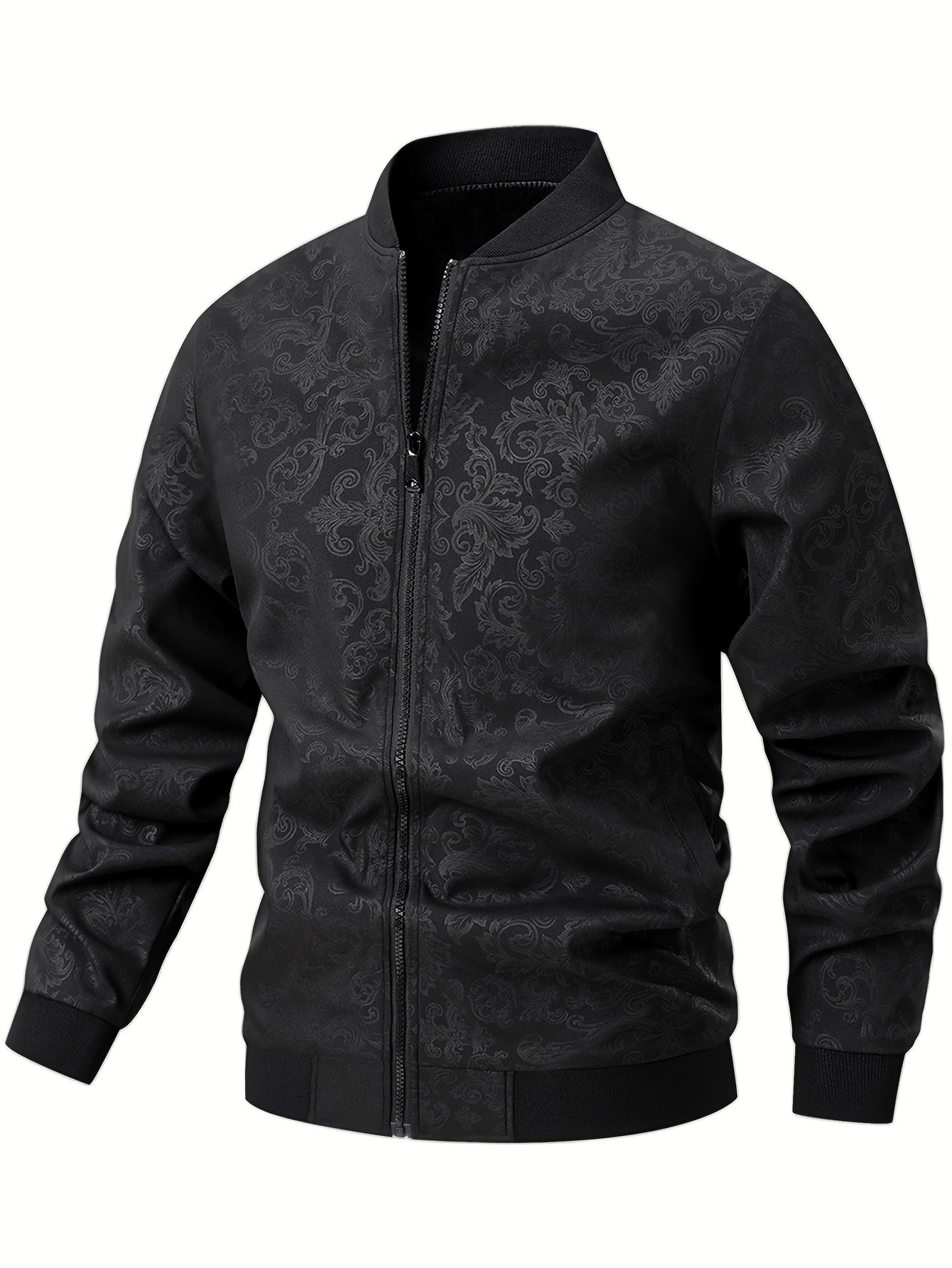 Men'S Casual Pilot Jacket | Phoenix Print Texture with Baseball Collar, 97%, 3% Spandex, Suitable for Spring and Autumn Outdoor Wear - veyora