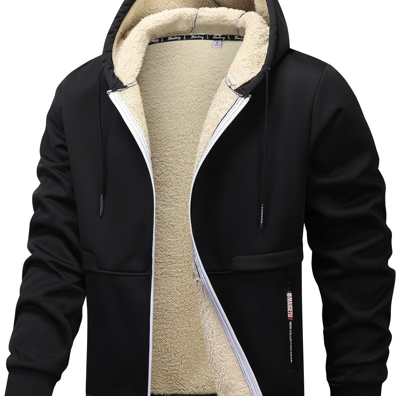 Men's Fleece - Lined Hooded Jacket - Casual Stretch Breathable Zip - Up with Drawstring Detail, Warm Polyester Outerwear for Fall/Winter Outdoor Activities, Zip Up Hoodie - veyora