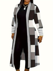 New Fashionable Newell Women's Color Block Patchwork Long Sleeve Open Front Cardigan Casual Jacket Coat in Black - veyora