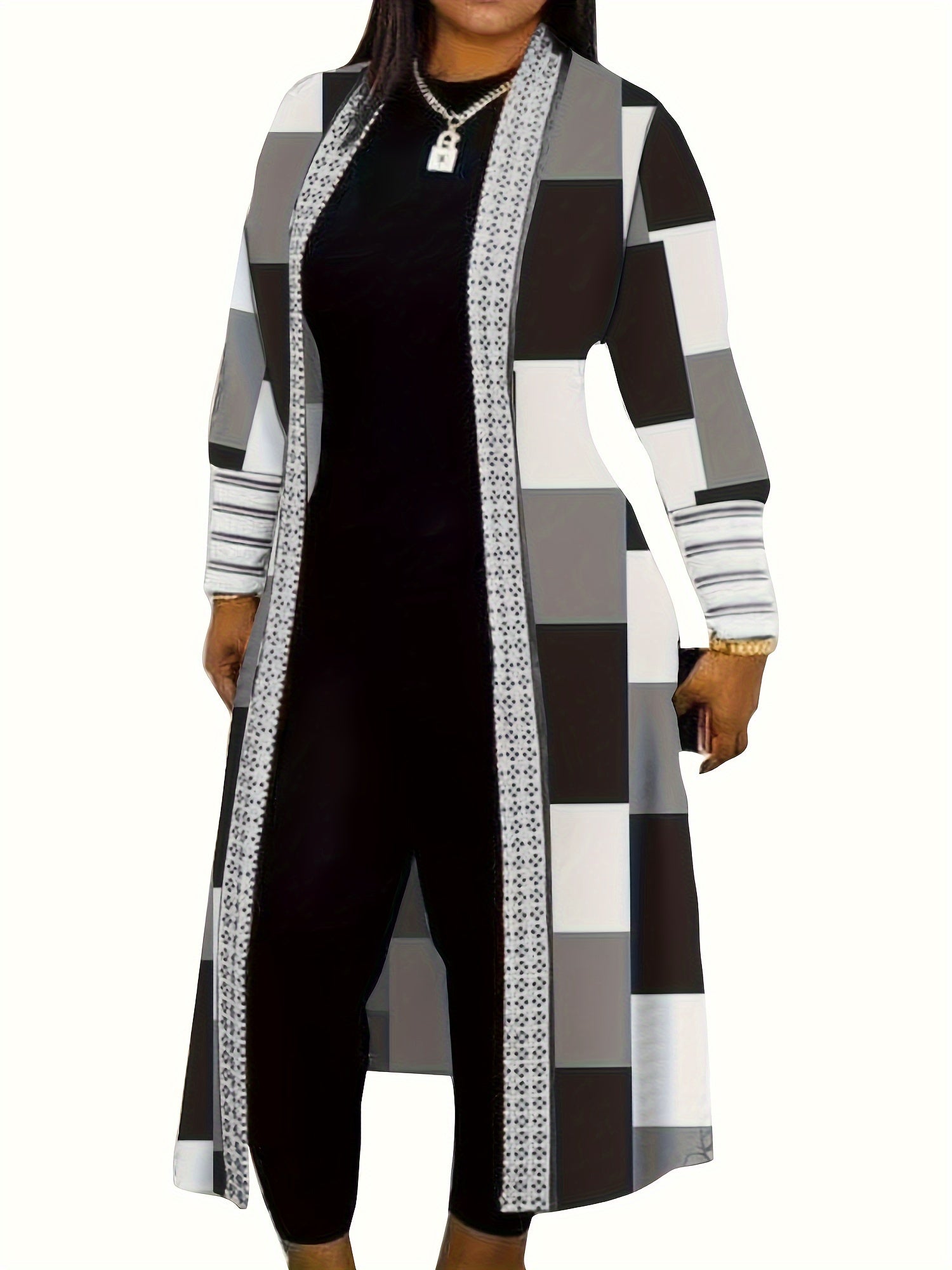 New Fashionable Newell Women's Color Block Patchwork Long Sleeve Open Front Cardigan Casual Jacket Coat in Black - veyora