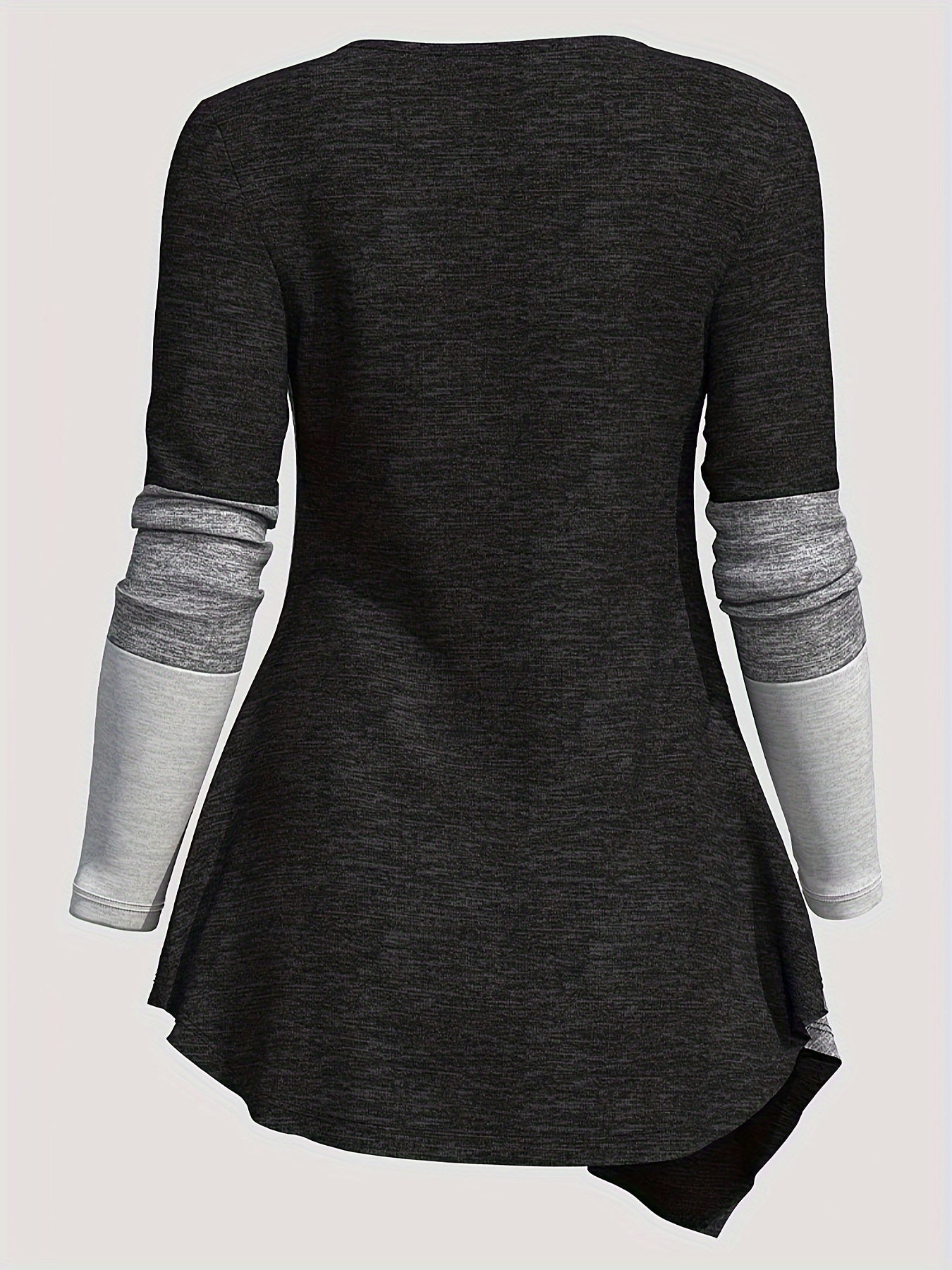 Women'S Long - Sleeve Top with a Collared Design, Featuring an Irregular Hem And Color Block Stitching - veyora