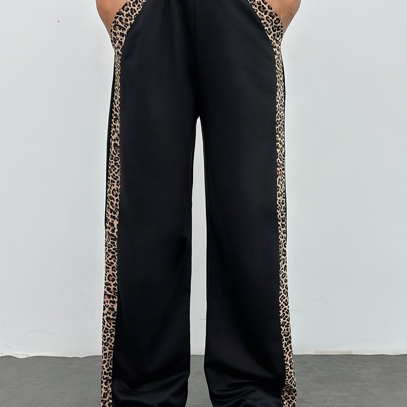 Color - Blocked Sweatpants with Leopard Print Panels - veyora