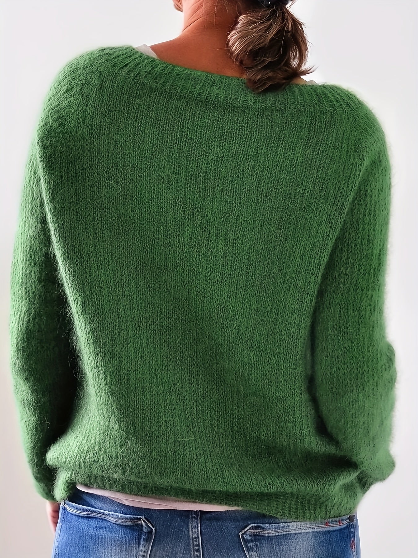 Long Sleeve Solid Crew Neck Casual Drop Shoulder Sweater, Women's Clothing