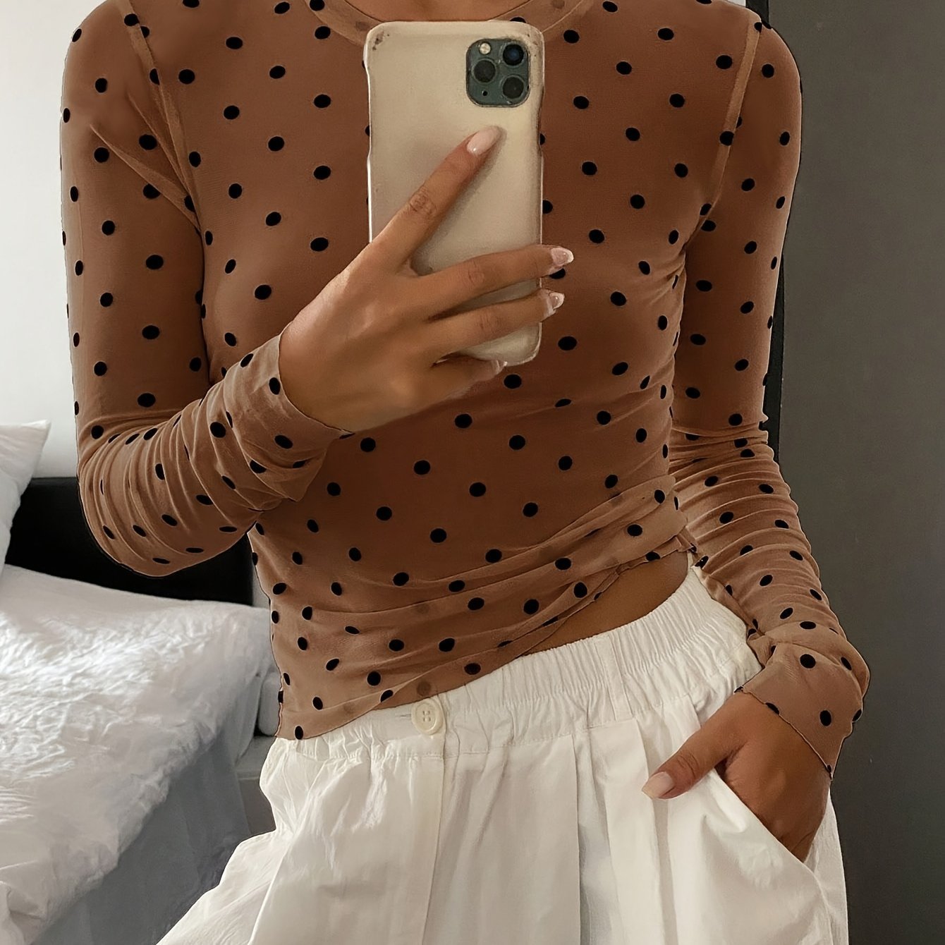 Women'S Mesh Polka Dot Velour T-Shirt - veyora