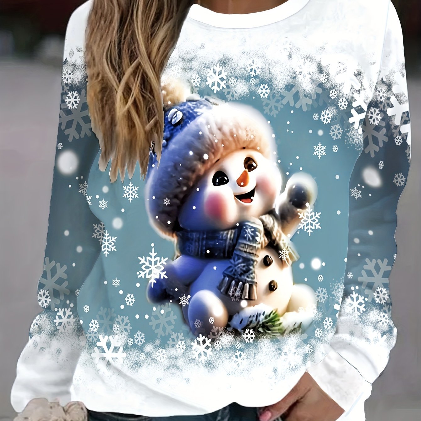 Fashionable Loose - Fitting Sweatshirt with Round Neck And Long Sleeves Featuring Christmas - Themed Prints from Europe And America - veyora