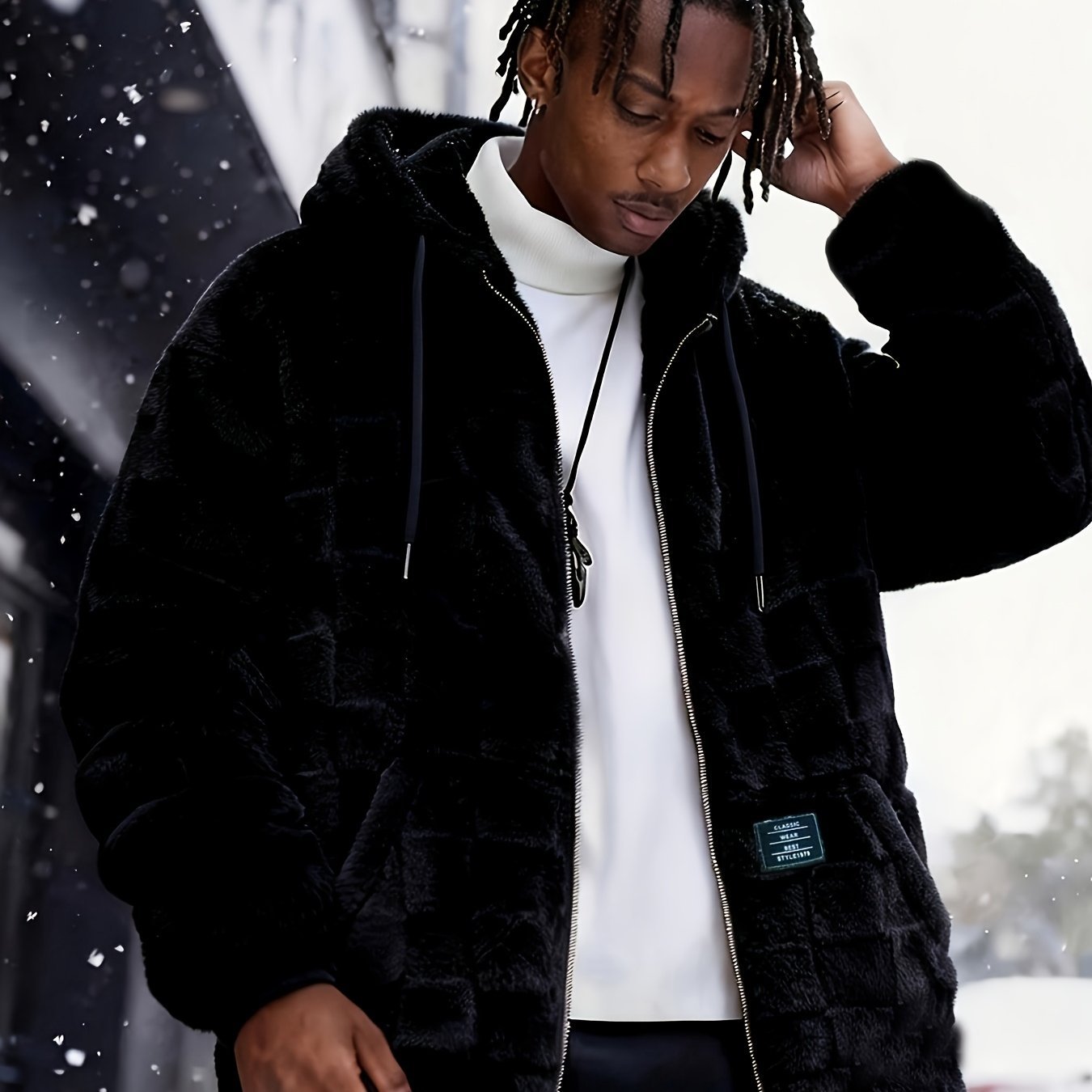 Men'S Fleece - Lined Hooded Warm Long - Sleeve Jacket, a Comfortable Outerwear Option, Suitable for Casual Wear in Autumn And Winter, Featuring a Zipper Design, Ideal for Daily And Home Use - veyora