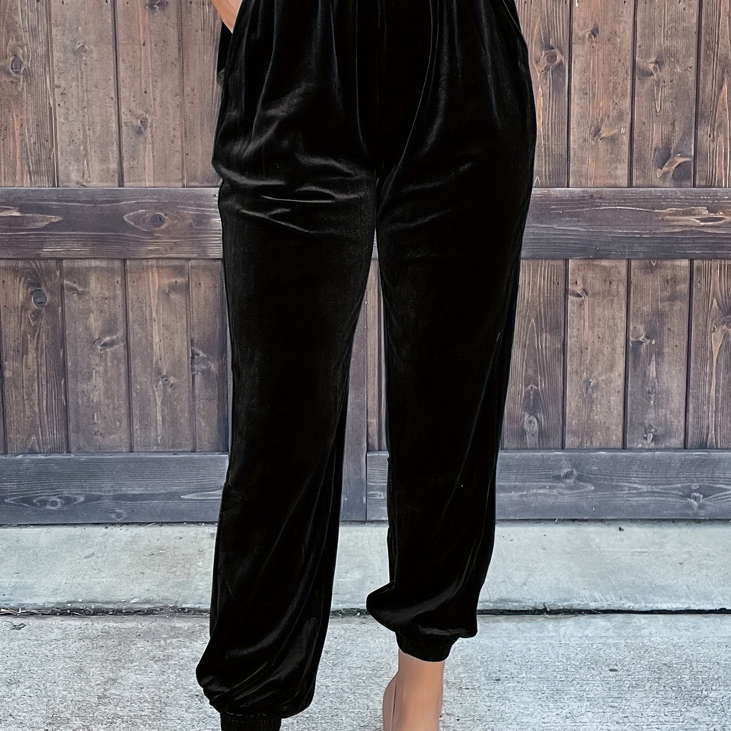 Solid Slant Pockets Pants, Casual Elastic Waist Pants For Spring & Fall, Women's Clothing - veyora