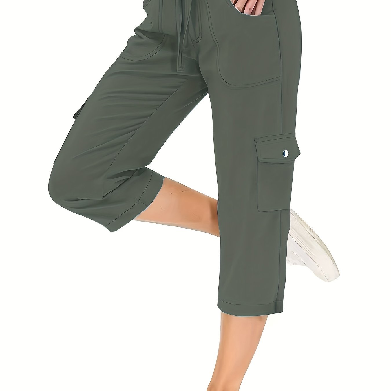 2024 Summer Women's European and American Street Style Workwear Capri Pants with Pockets and Elastic Drawstring Waist, Fashionable and Trendy Casual Pants - veyora