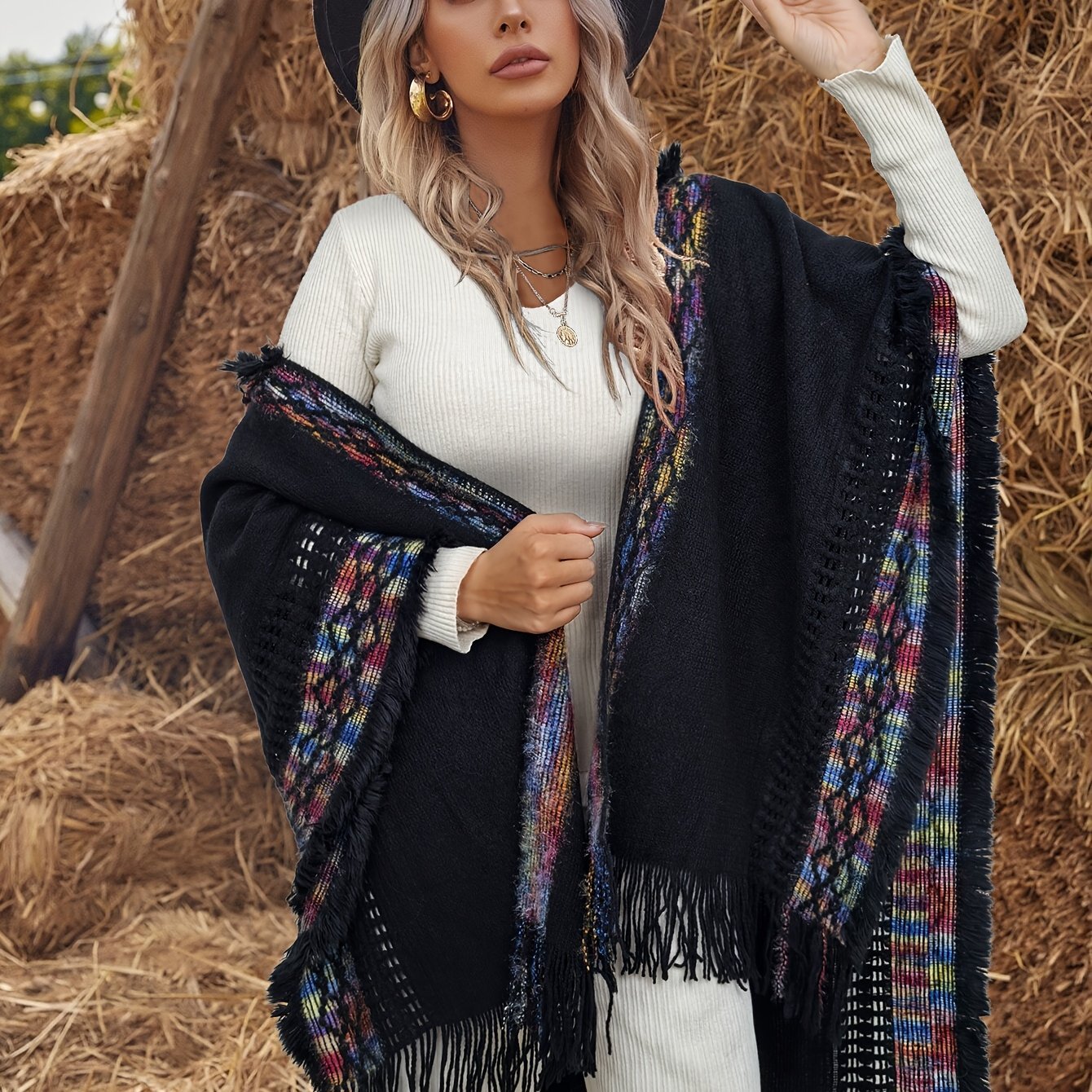 Elegant Fabric Comfortable High - Elastic Soft Hooded Yellow Fringe Cape for Chinese New Year - veyora