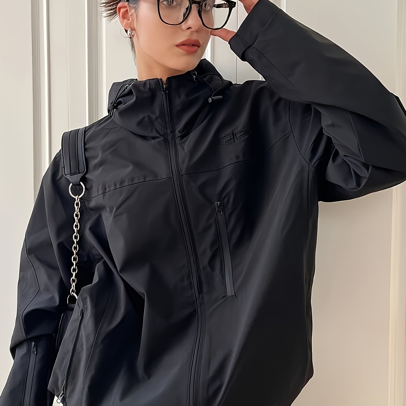 Fashionable New Solid Color Zip - Up Hooded Windbreaker Jacket - veyora