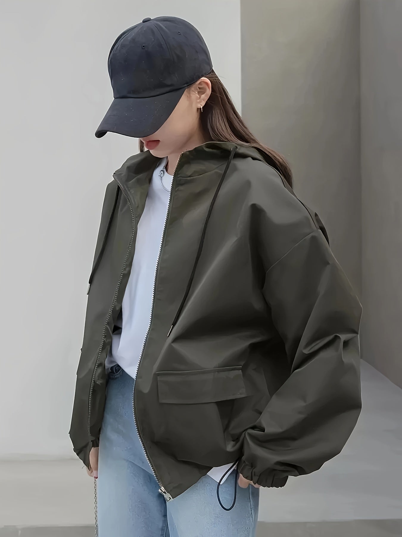 Simple Fashion Versatile Zip - Up Hooded Casual Jacket - veyora