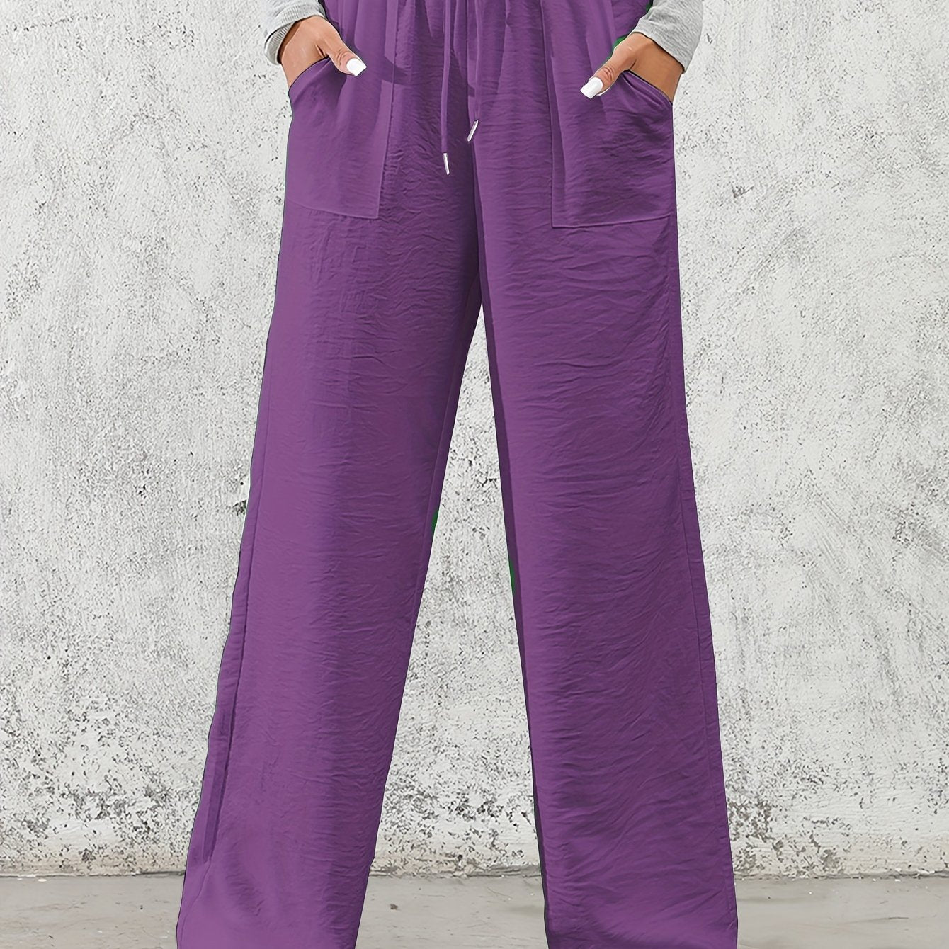 Drawstring Slant Pockets Wide Leg Pants, Casual Loose Pants For Spring & Summer, Women's Clothing - veyora