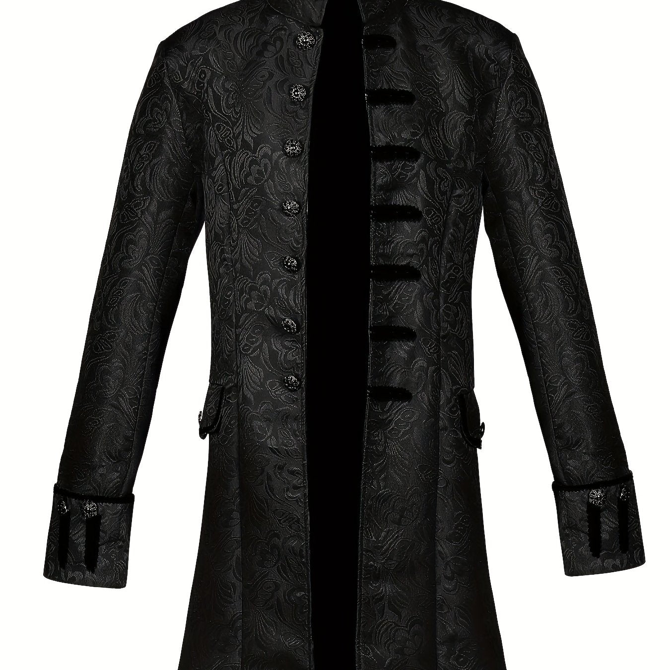 VICNAT Royal Vintage Steampunk Tailcoat Jacket - Medieval Gothic Frock Coat with Floral Jacquard Design, Button Front, Long Sleeves, Decorative Pockets for Halloween, Costume Parties, Themed Events, Cosplay Jacket Cape Collar Design Goth Accessories - veyora