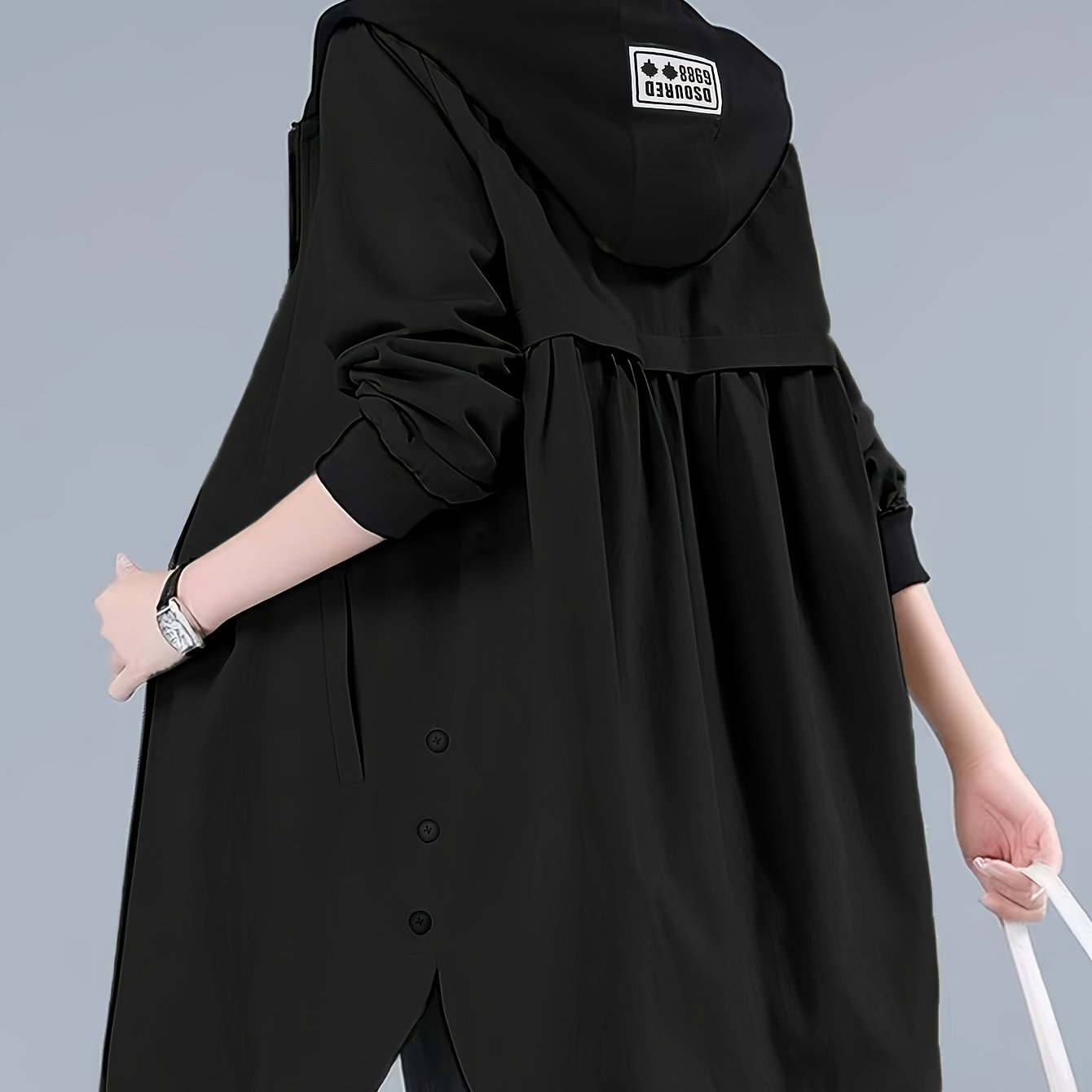 Women's Casual Hooded Jacket with Letter Print - Zip - Up, Long Sleeve, Polyester - Machine Washable - Perfect for Spring/Fall - veyora
