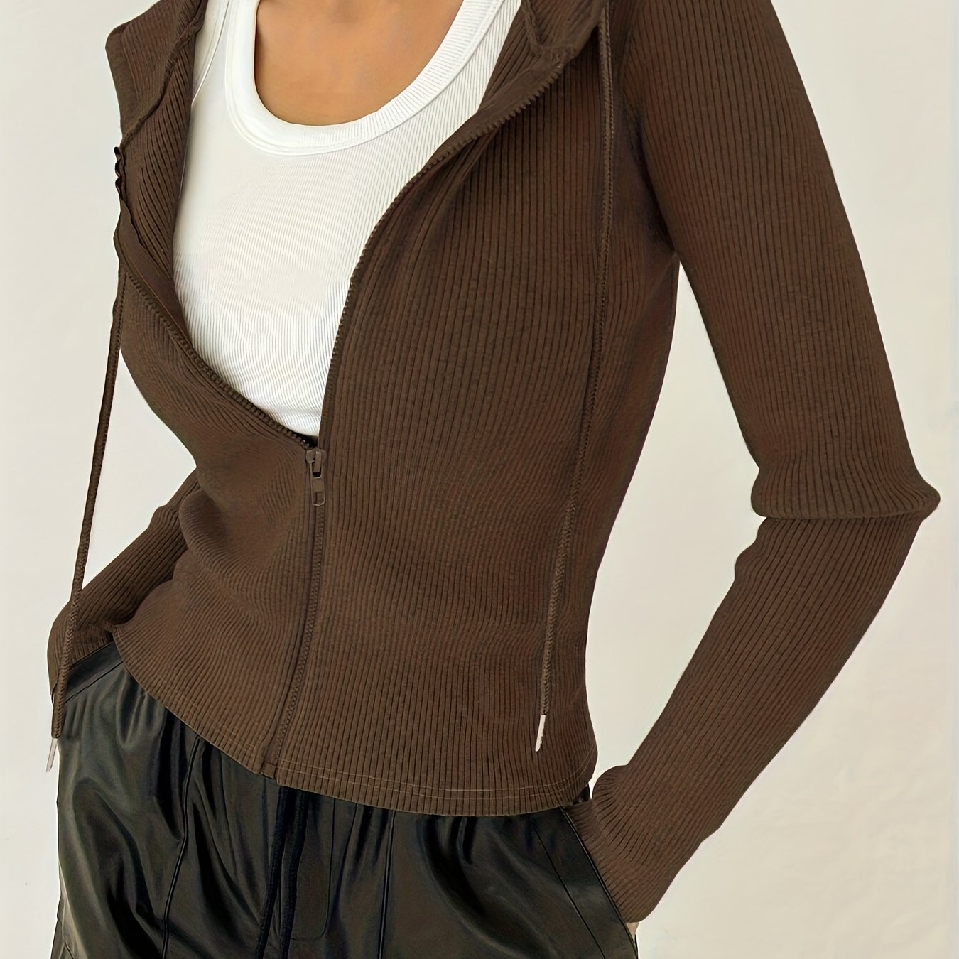 Women'S Fitted Solid Color Long Sleeve Casual Jacket with a Hood - veyora
