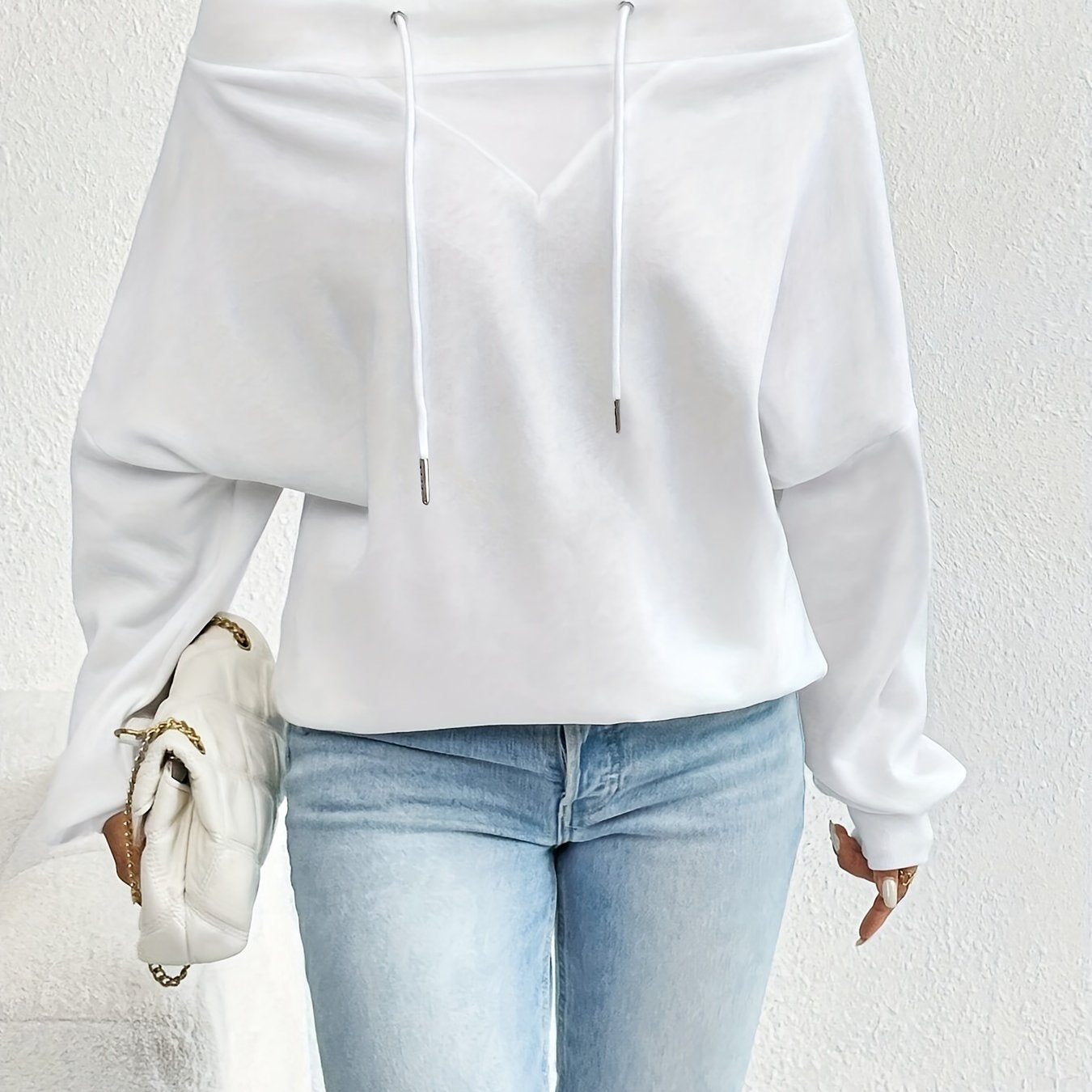 Directional Autumn And Winter New Women'S Loose Casual Commuting Off - Shoulder One - Shoulder Top with Drawstring - veyora