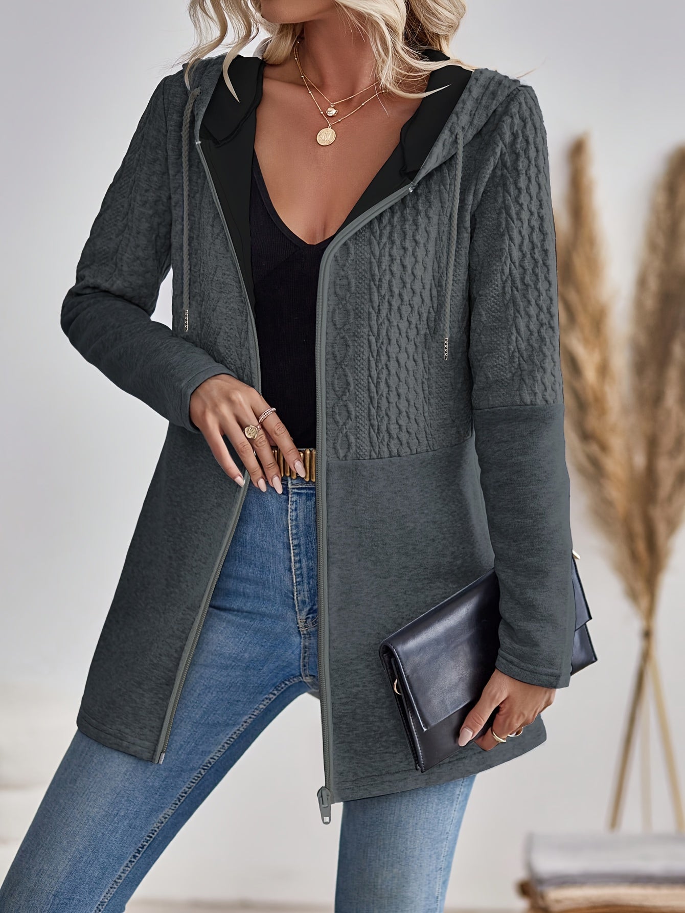 Stylish Casual Women's Gray Hooded Cardigan - veyora