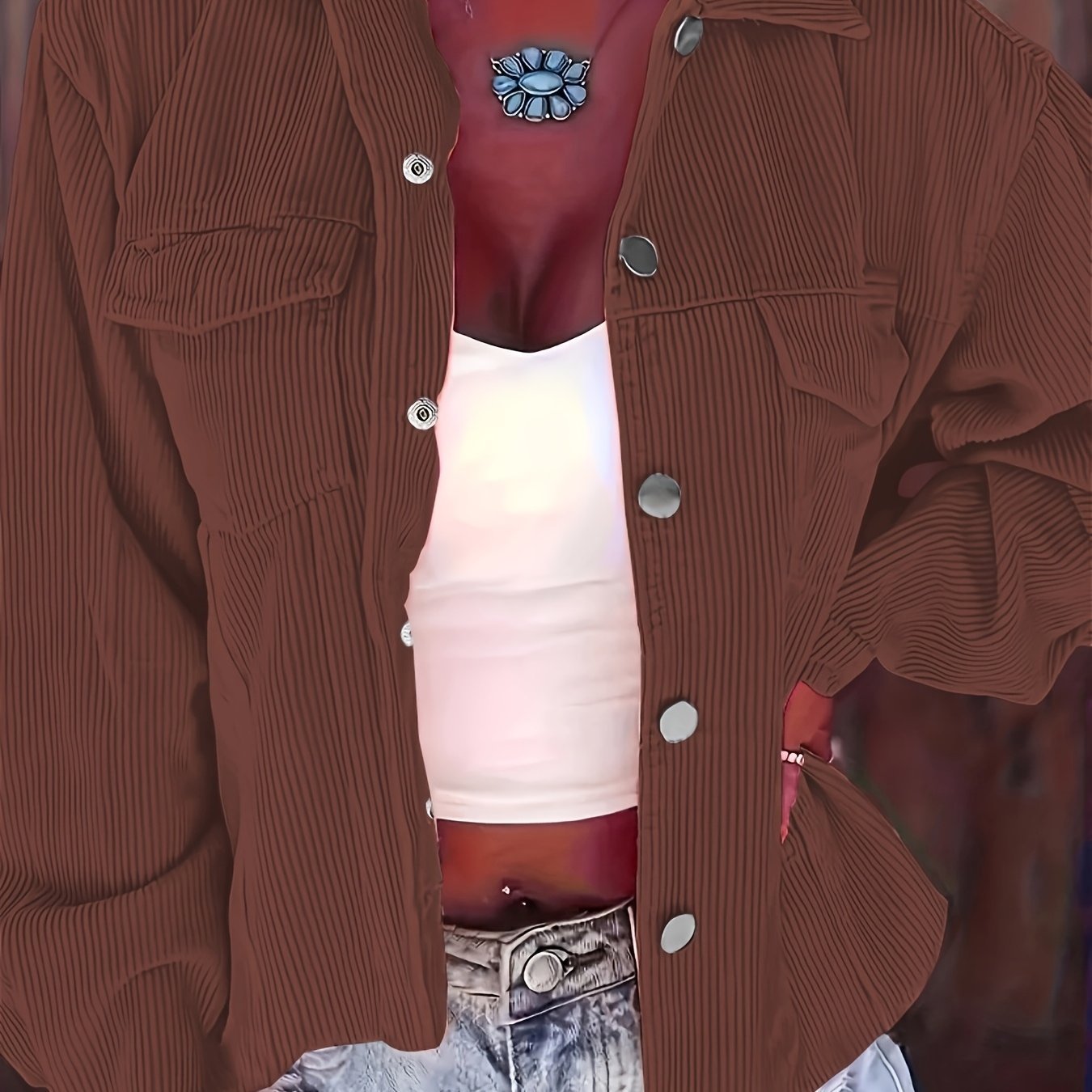 European and American Cross - border Autumn/winter New Women's Corduroy Ribbed Coat Jacket - veyora