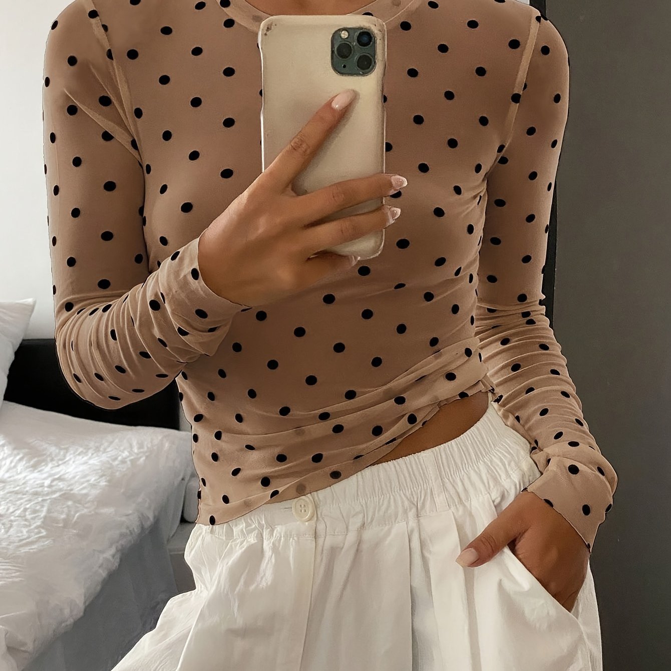 Women'S Mesh Polka Dot Velour T-Shirt - veyora