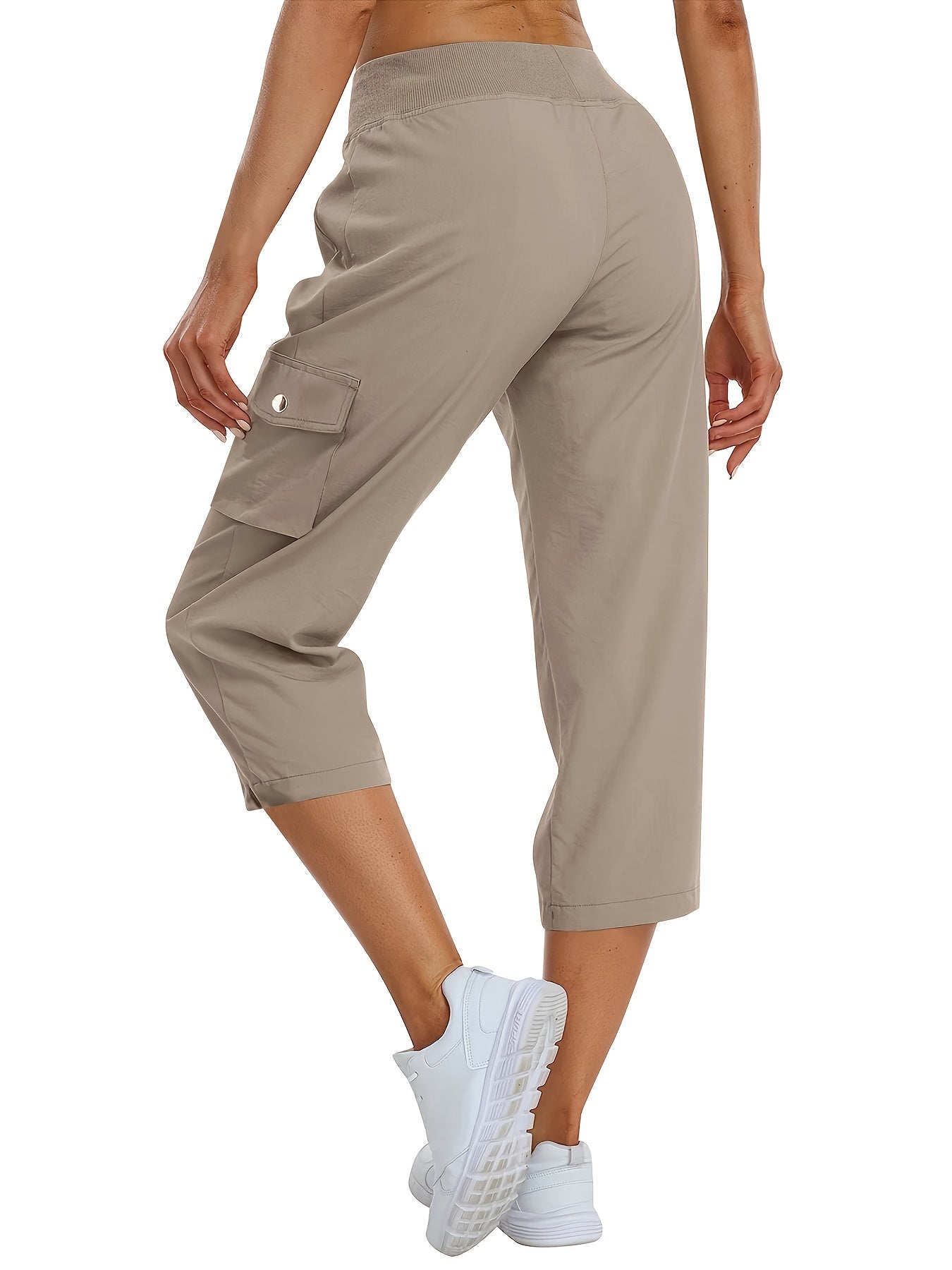 2024 Summer Women's European and American Street Style Workwear Capri Pants with Pockets and Elastic Drawstring Waist, Fashionable and Trendy Casual Pants - veyora