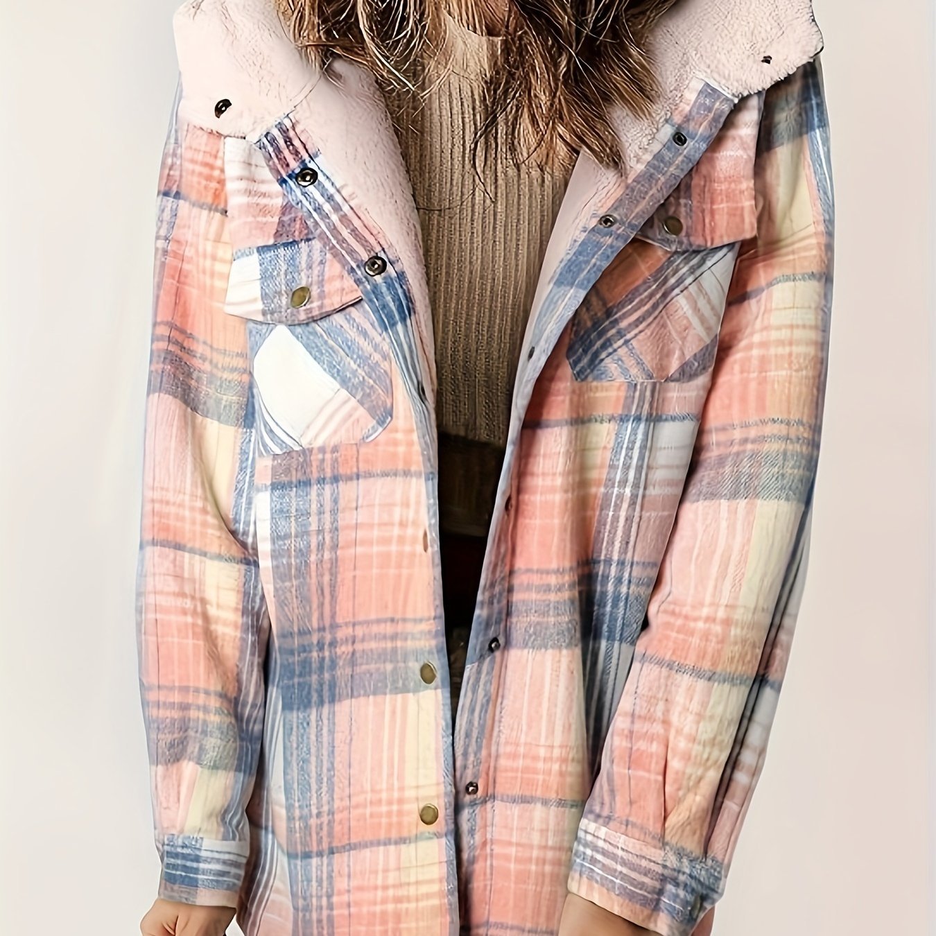 Autumn/Winter Women's Plaid Long - Sleeve Hooded Warm Jacket - veyora
