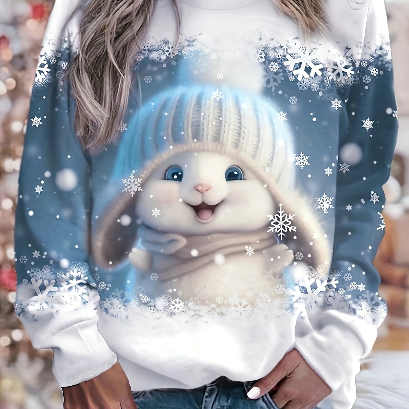 Fashionable Loose - Fitting Sweatshirt with Round Neck And Long Sleeves Featuring Christmas - Themed Prints from Europe And America - veyora