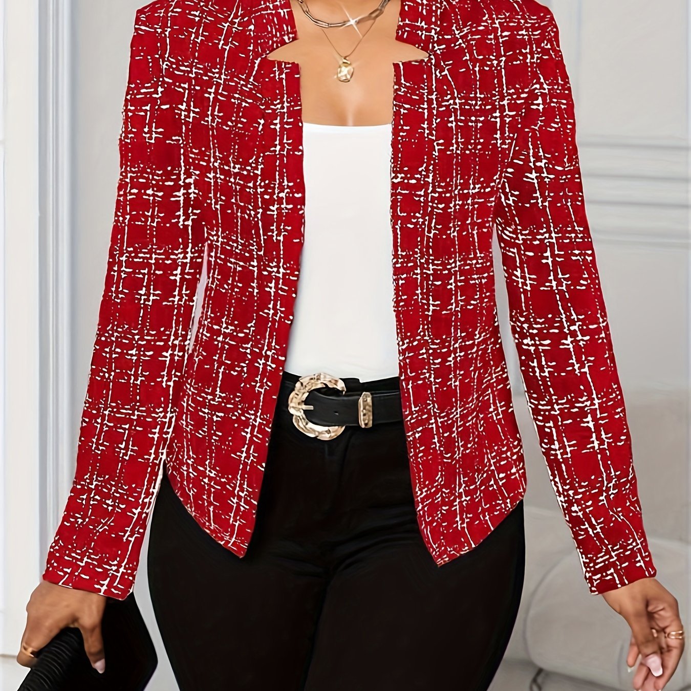 Elegant Women'S Plaid Blazer in a Beige - Brown Color Scheme, Featuring a Structured Collar Design Suitable for All Seasons. This Versatile Piece Is Perfect for Both Office And Party Settings - veyora