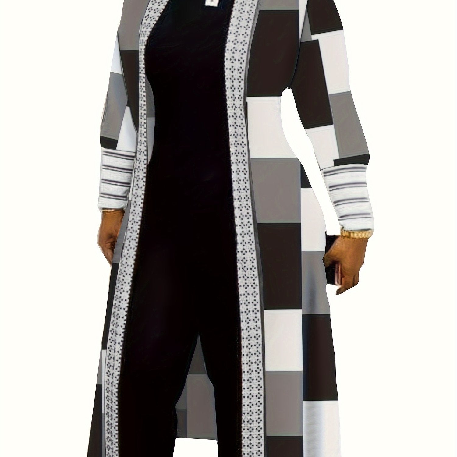 New Fashionable Newell Women's Color Block Patchwork Long Sleeve Open Front Cardigan Casual Jacket Coat in Black - veyora