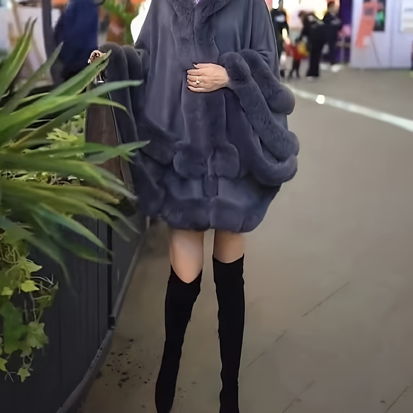 Women's Winter Cape - Style Faux Fur - Lined Hooded Cardigan - Burgundy Plush Open Front Oversized Coat for Cold Weather, Middle Eastern - Inspired Elegance, Dry Clean Only, Ladies Winter Coats, Cold Weather Apparel, Cape Style Outerwear, Luxury Fabric Coat - veyora