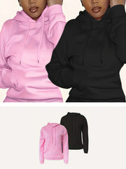 2Pcs Women's Solid Color Hoodies - Cozy Polyester Blend, Long Sleeve with Pockets Women's Tops, Machine Washable - Perfect for Fall & Winter - veyora