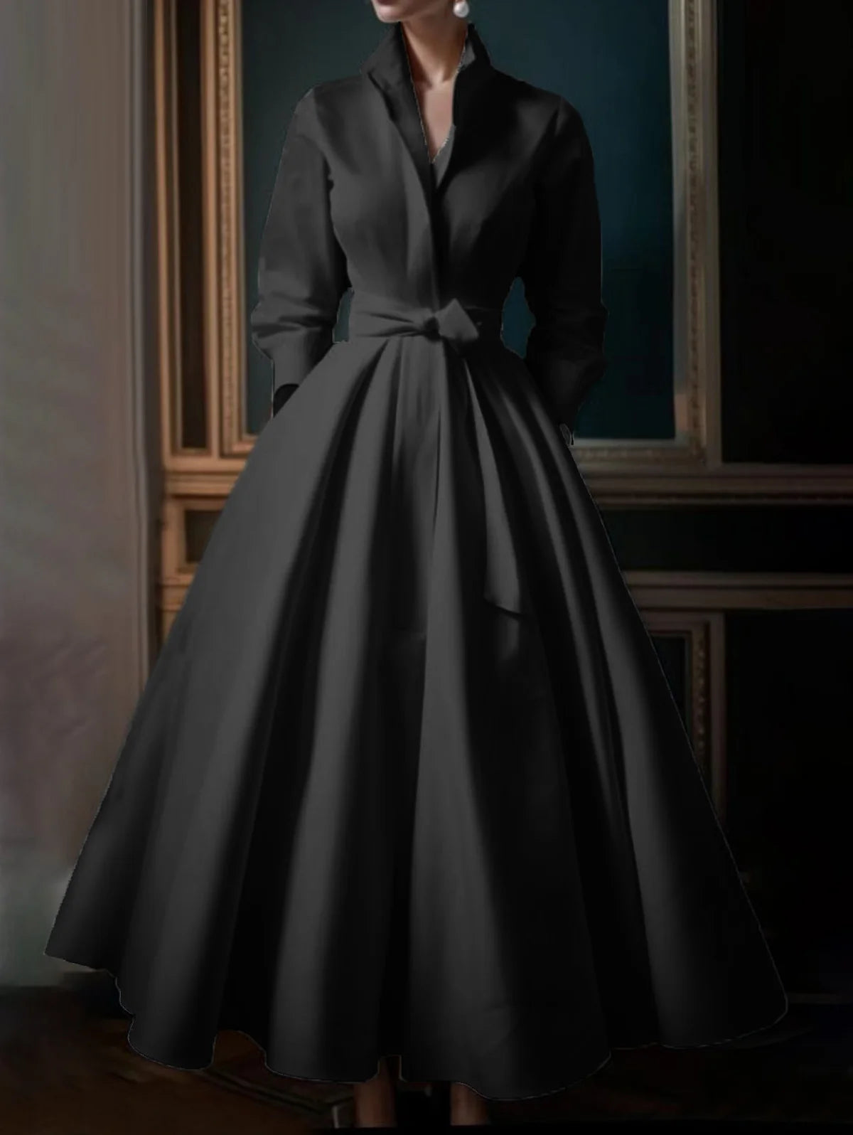 Minimalist Stand Collar A-Line Long Dress
