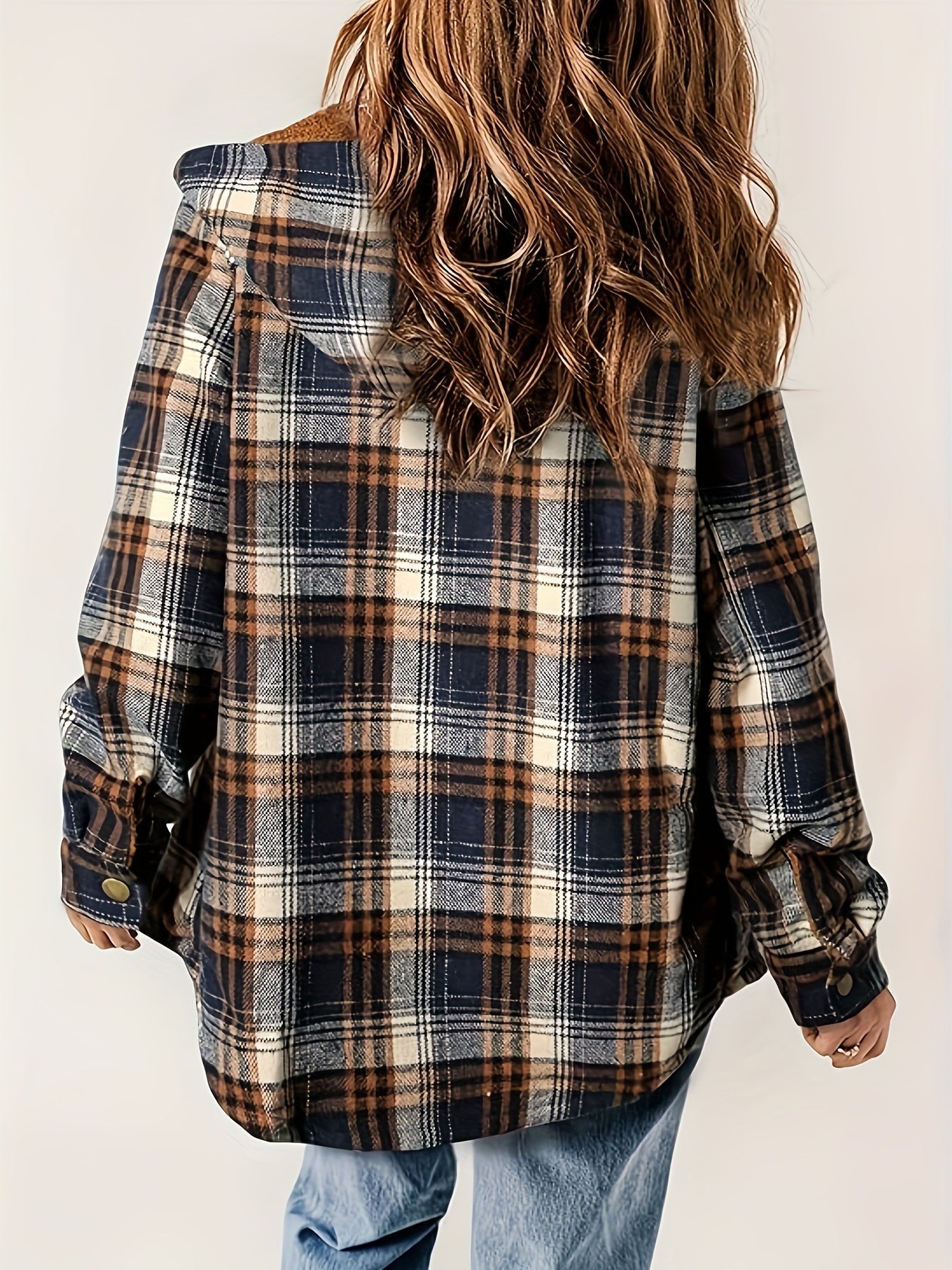 Autumn/Winter Women's Plaid Long - Sleeve Hooded Warm Jacket - veyora