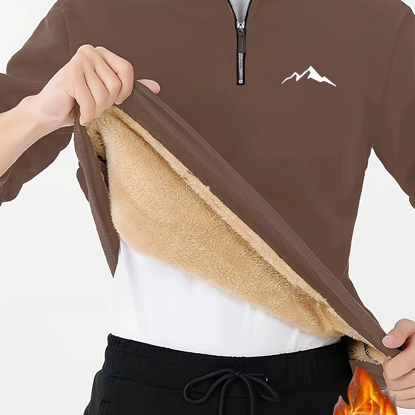 Men's Thermal Fleece - Lined Winter Pullover with 1/4 Zipper, Stand Collar & Geometric Print - 300gsm Polyester Casual Outdoor Wear, Machine Washable - veyora