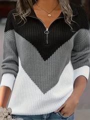 Vibrant Color Block Quarter Zip Sweater - Soft, Cozy, Long Sleeve Design for Fall & Winter - Women's Casual Clothing for Everyday Wear - veyora