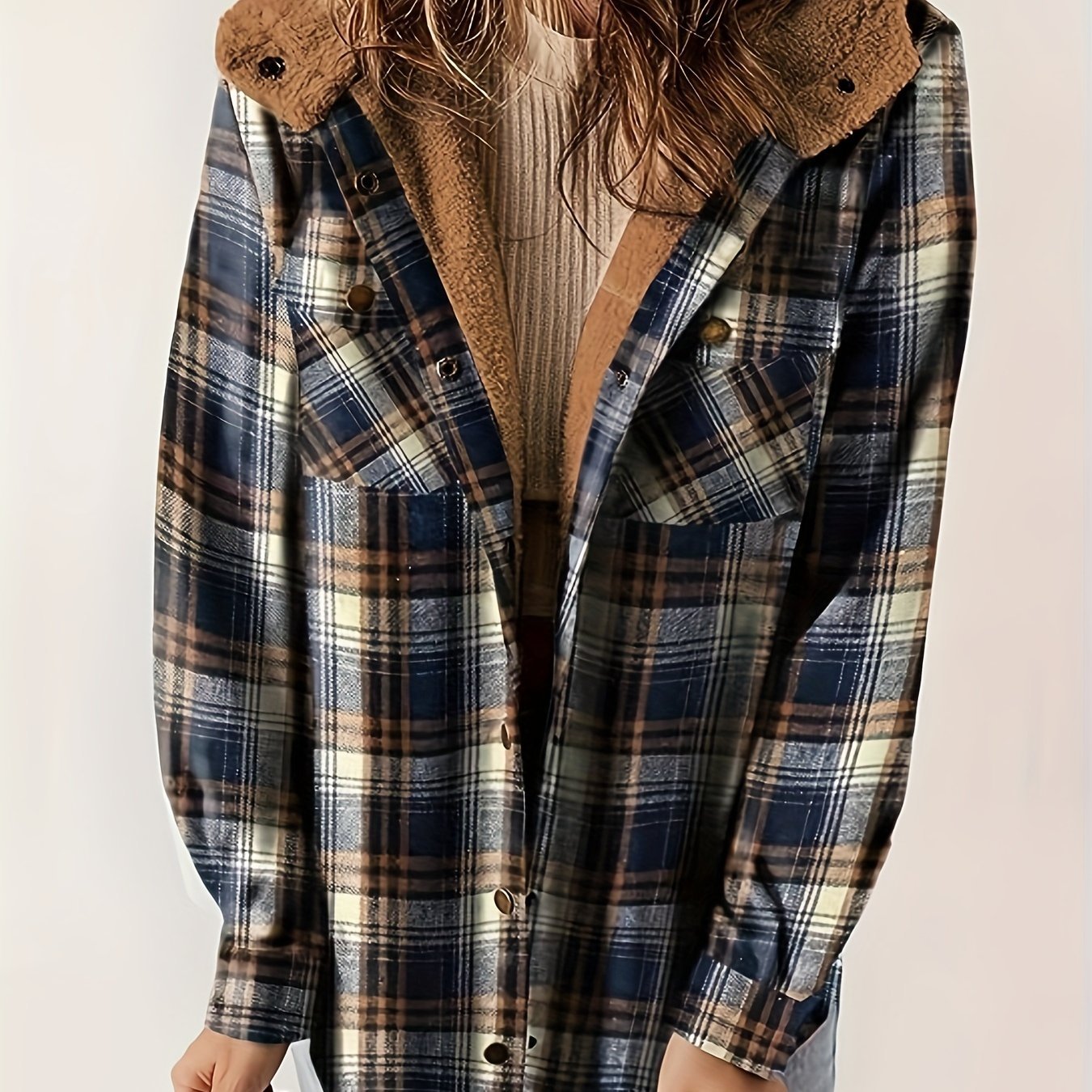 Autumn/Winter Women's Plaid Long - Sleeve Hooded Warm Jacket - veyora