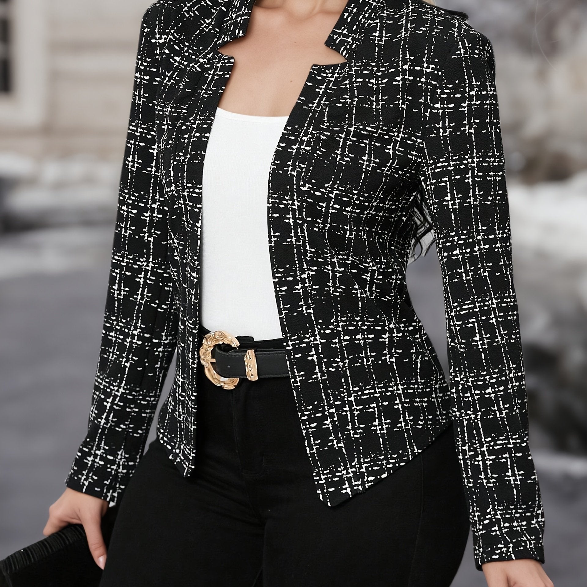Elegant Women'S Plaid Blazer in a Beige - Brown Color Scheme, Featuring a Structured Collar Design Suitable for All Seasons. This Versatile Piece Is Perfect for Both Office And Party Settings - veyora