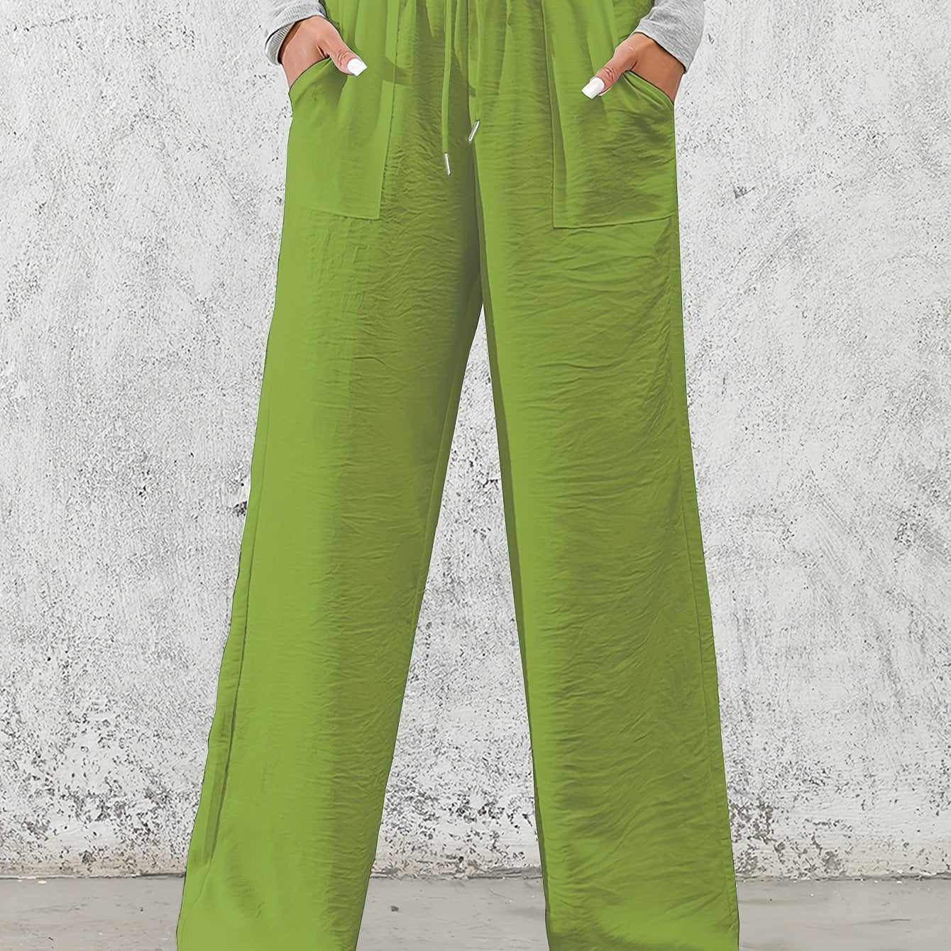 Drawstring Slant Pockets Wide Leg Pants, Casual Loose Pants For Spring & Summer, Women's Clothing - veyora